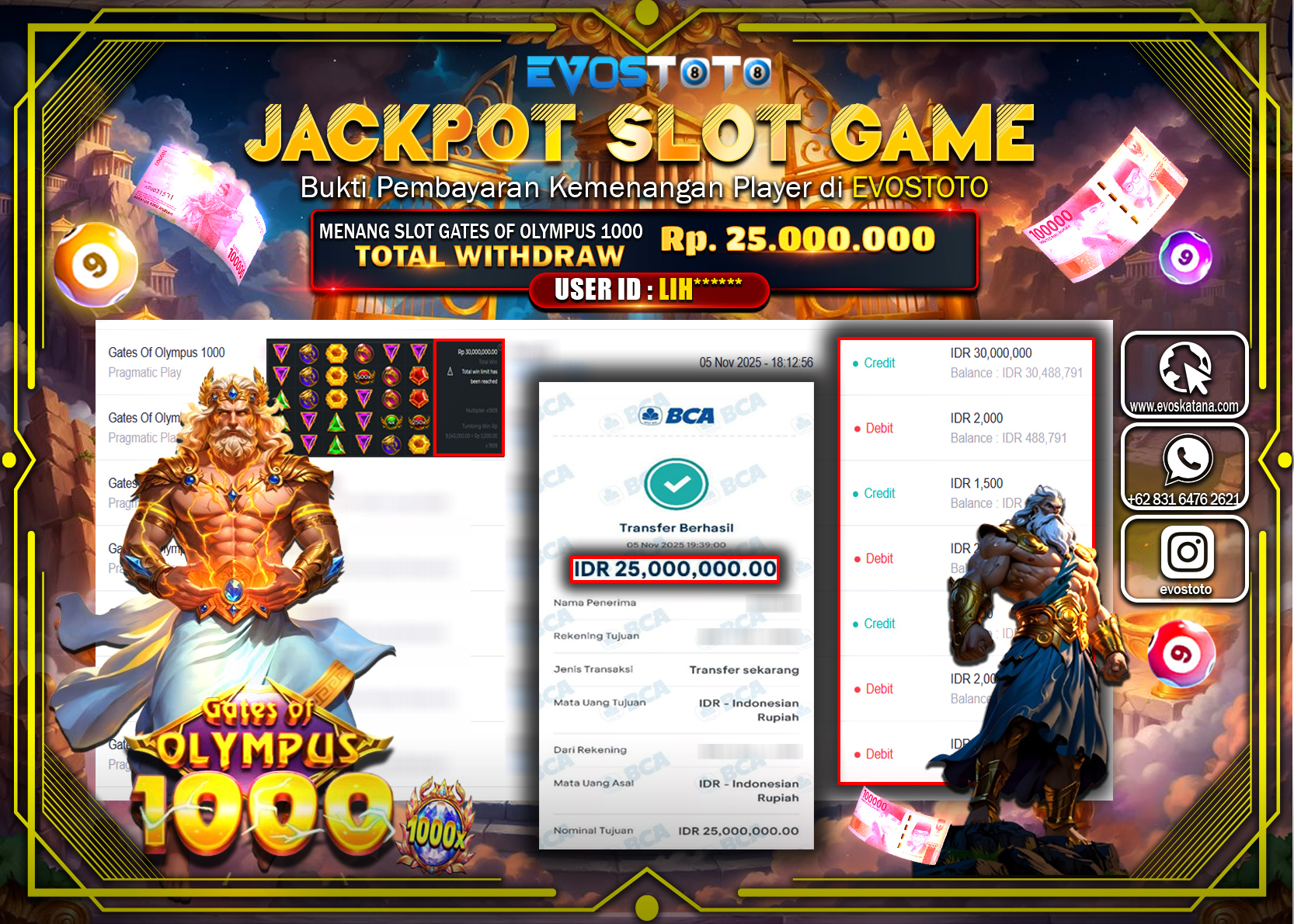 PEMBAYARAN JACKPOT SLOT GATES OF OLYMPUS 1000 Rp25.000.000 DI BAYAR LANGSUNG !