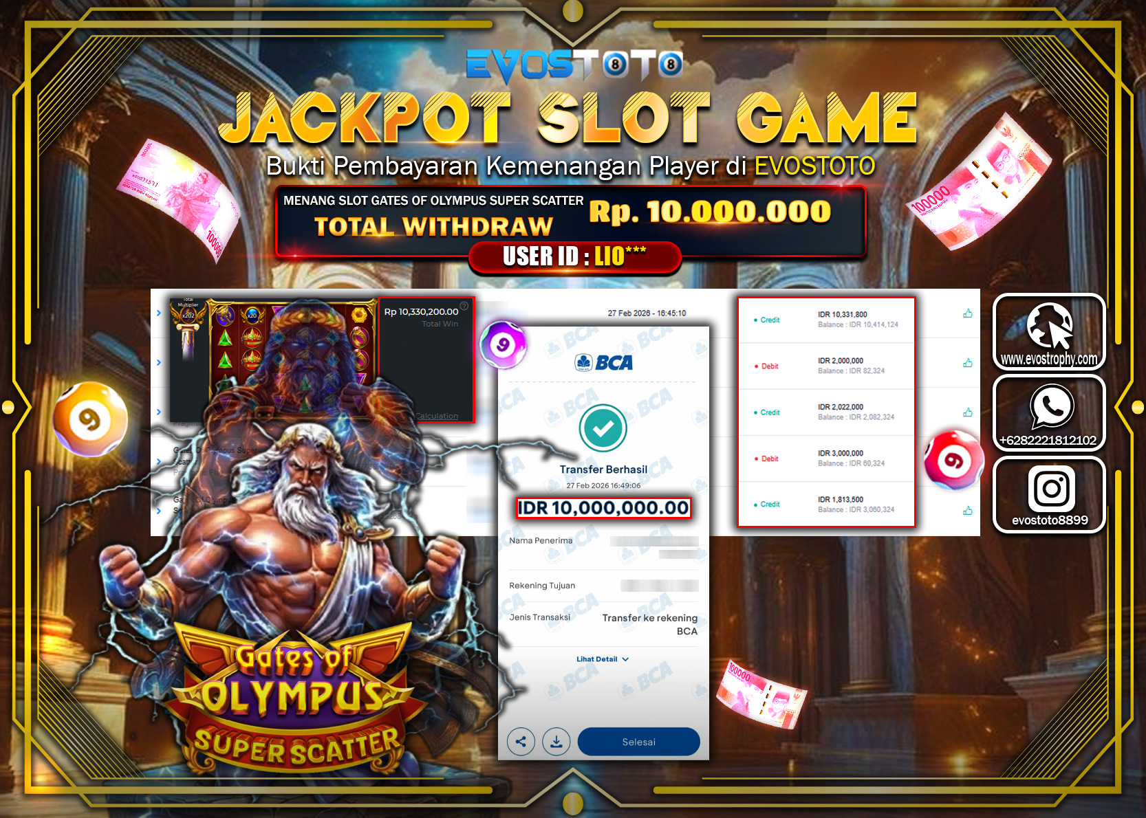 PEMBAYARAN JACKPOT SLOT GATES OF OLYMPUS SUPER SCATTER Rp.10.000.000 DI BAYAR LANGSUNG !