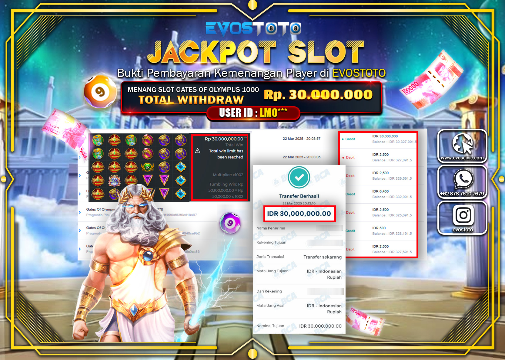 PEMBAYARAN JACKPOT SLOT GATES OF OLYMPUS 1000 Rp.30.000.000 DI BAYAR LANGSUNG !
