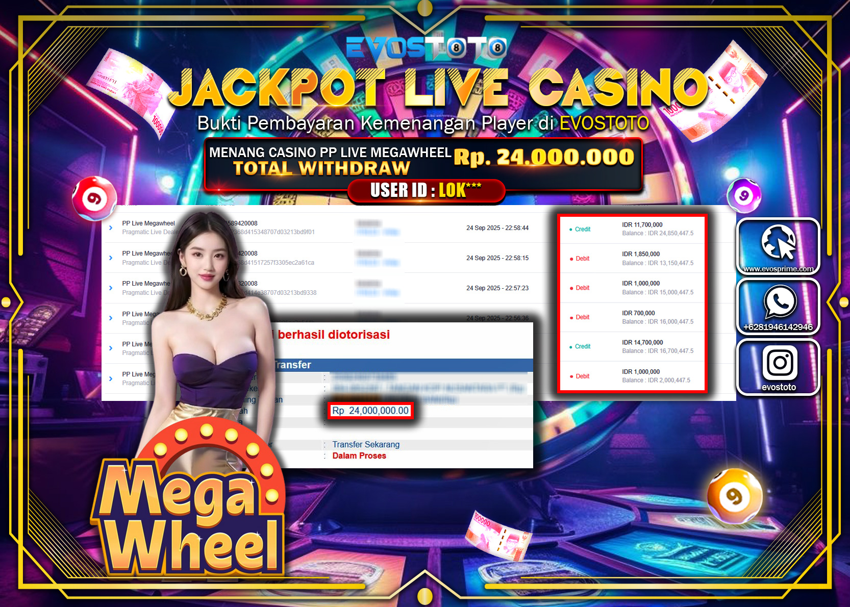 PEMBAYARAN JACKPOT LIVE CASINO PP LIVE MEGAWHEEL Rp24.000.000 DI BAYAR LANGSUNG !