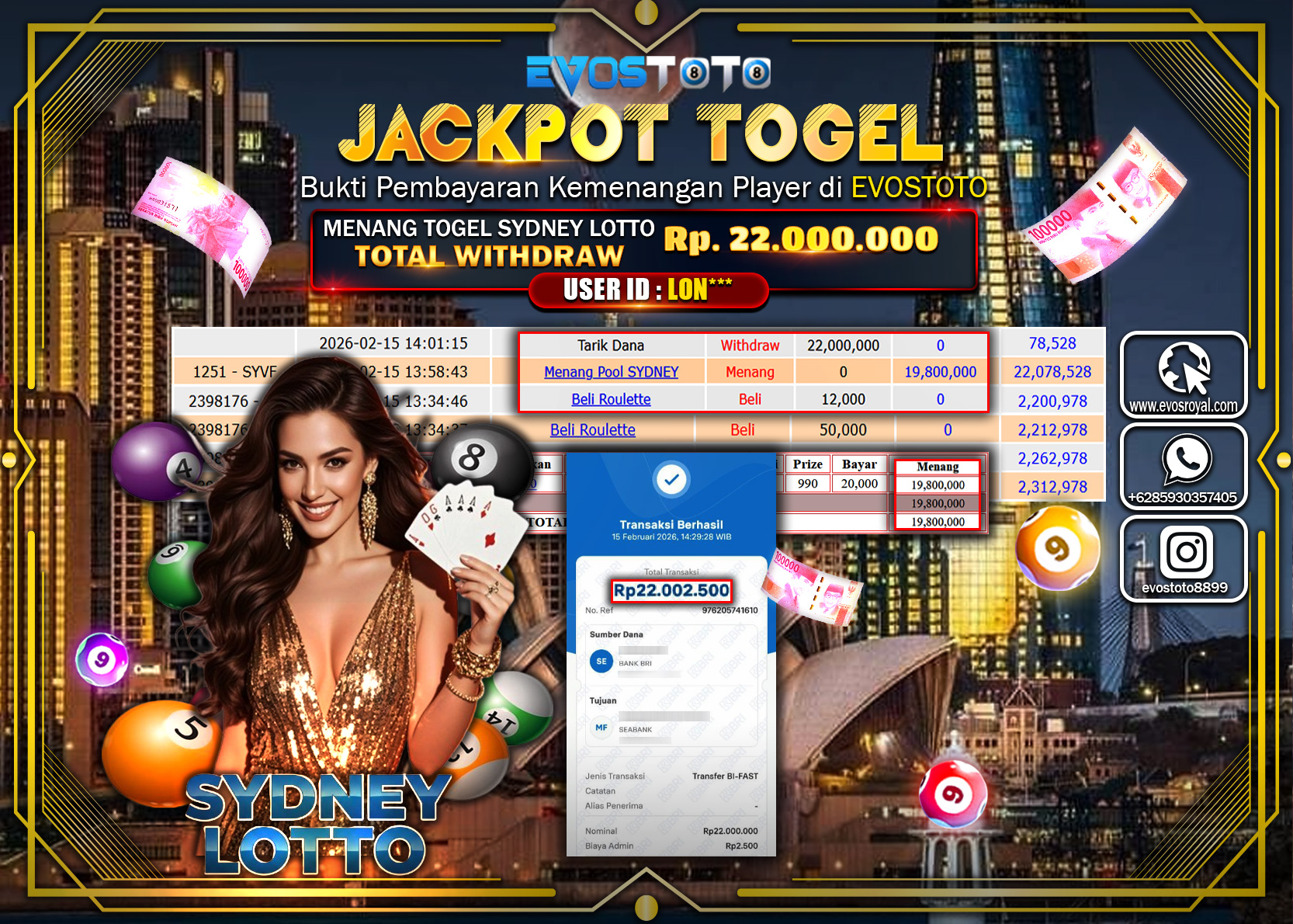 PEMBAYARAN JACKPOT TOGEL SYDNEY LOTTO Rp.22.000.000 DI BAYAR LANGSUNG !