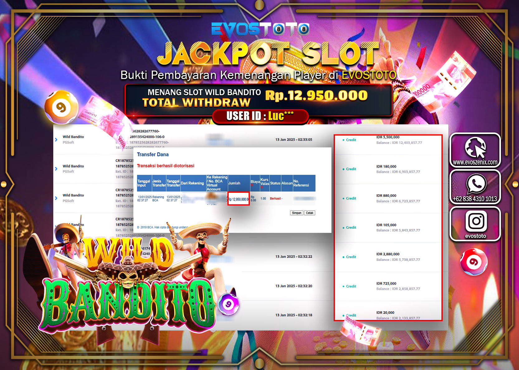 PEMBAYARAN JACKPOT SLOT WILD BANDITO Rp..12.950.000 DI BAYAR LANGSUNG !