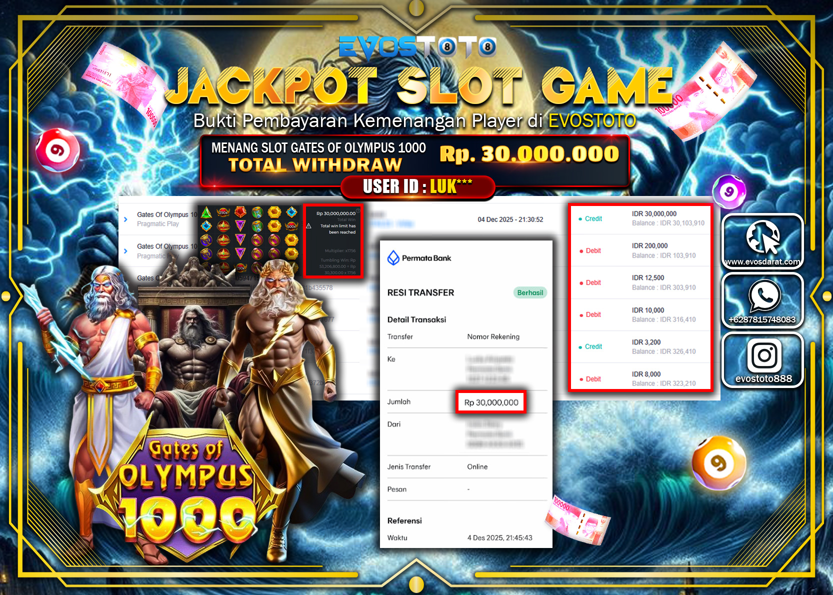 PEMBAYARAN JACKPOT SLOT GATES OF OLYMPUS 1000 Rp.30.000.000 DI BAYAR LANGSUNG !