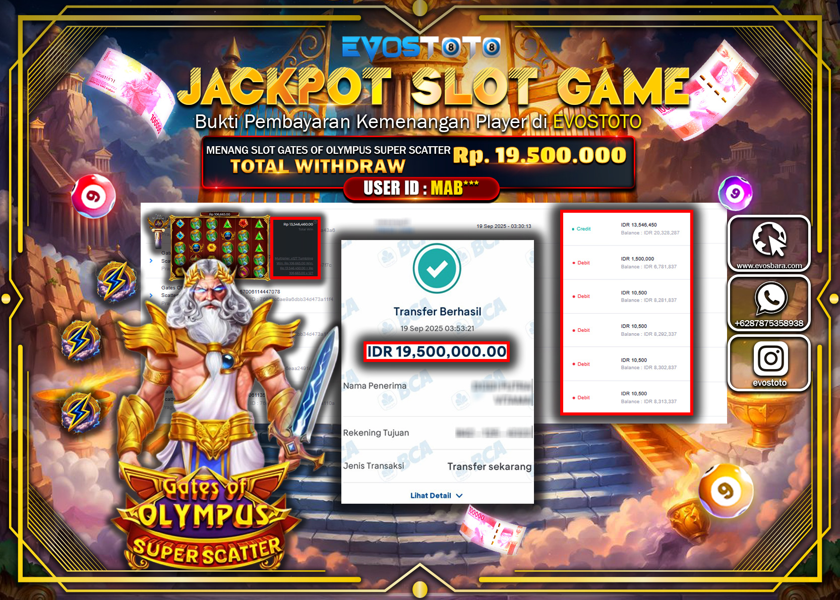 PEMBAYARAN JACKPOT SLOT GATES OF OLYMPUS SUPER SCATTER Rp19.500.000 DI BAYAR LANGSUNG !