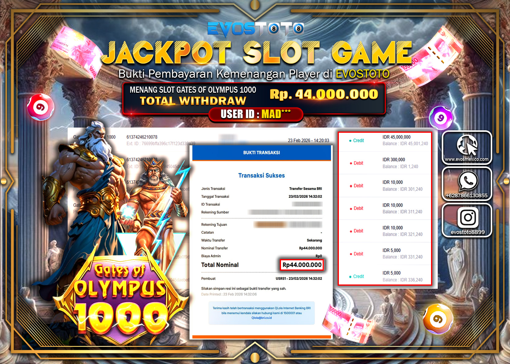 PEMBAYARAN JACKPOT SLOT GATES OF OLYMPUS 1000 Rp.44.000.000 DI BAYAR LANGSUNG !