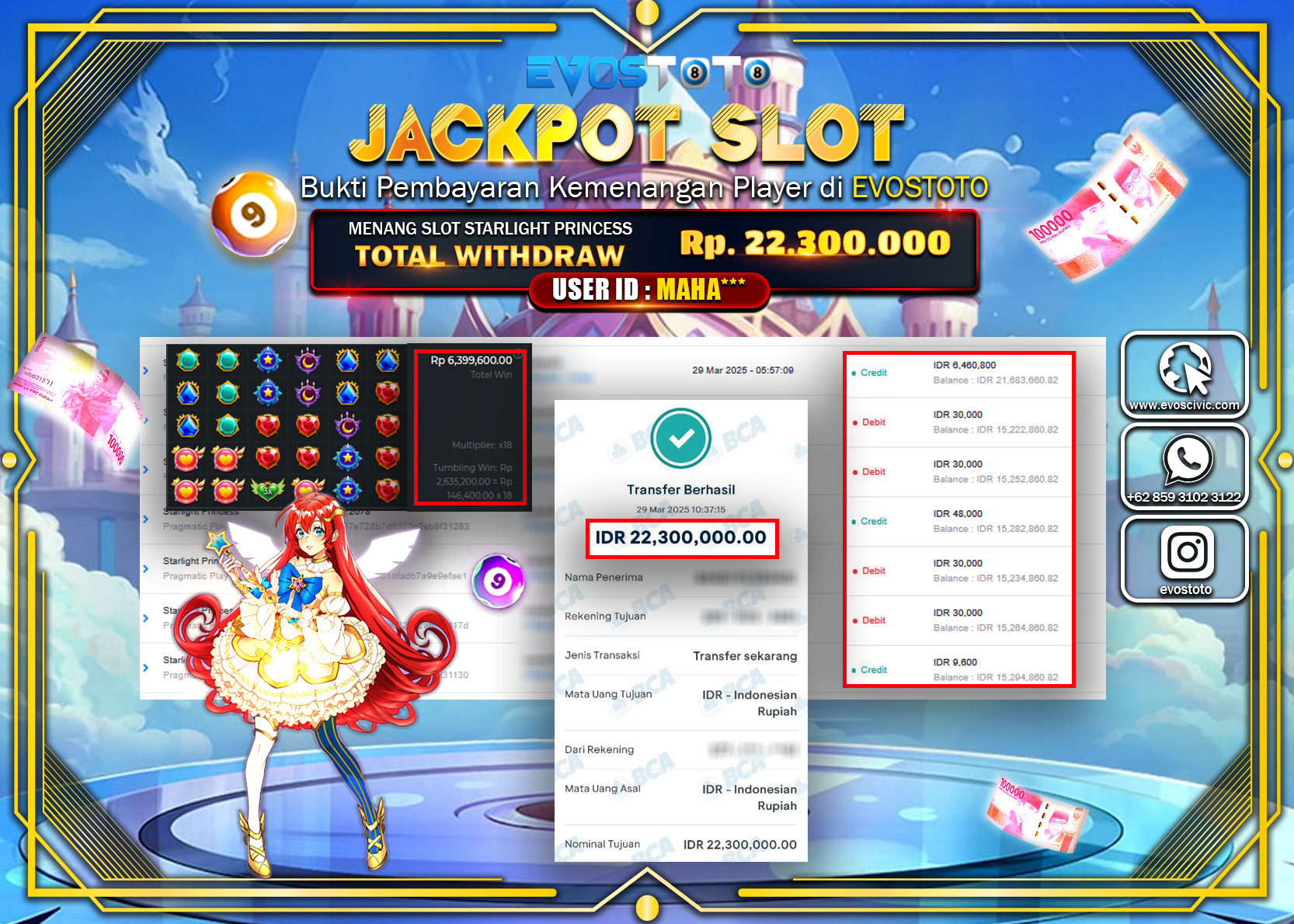 PEMBAYARAN JACKPOT SLOT STARLIGHT PRINCES Rp. 22.300.000 DI BAYAR LANGSUNG !