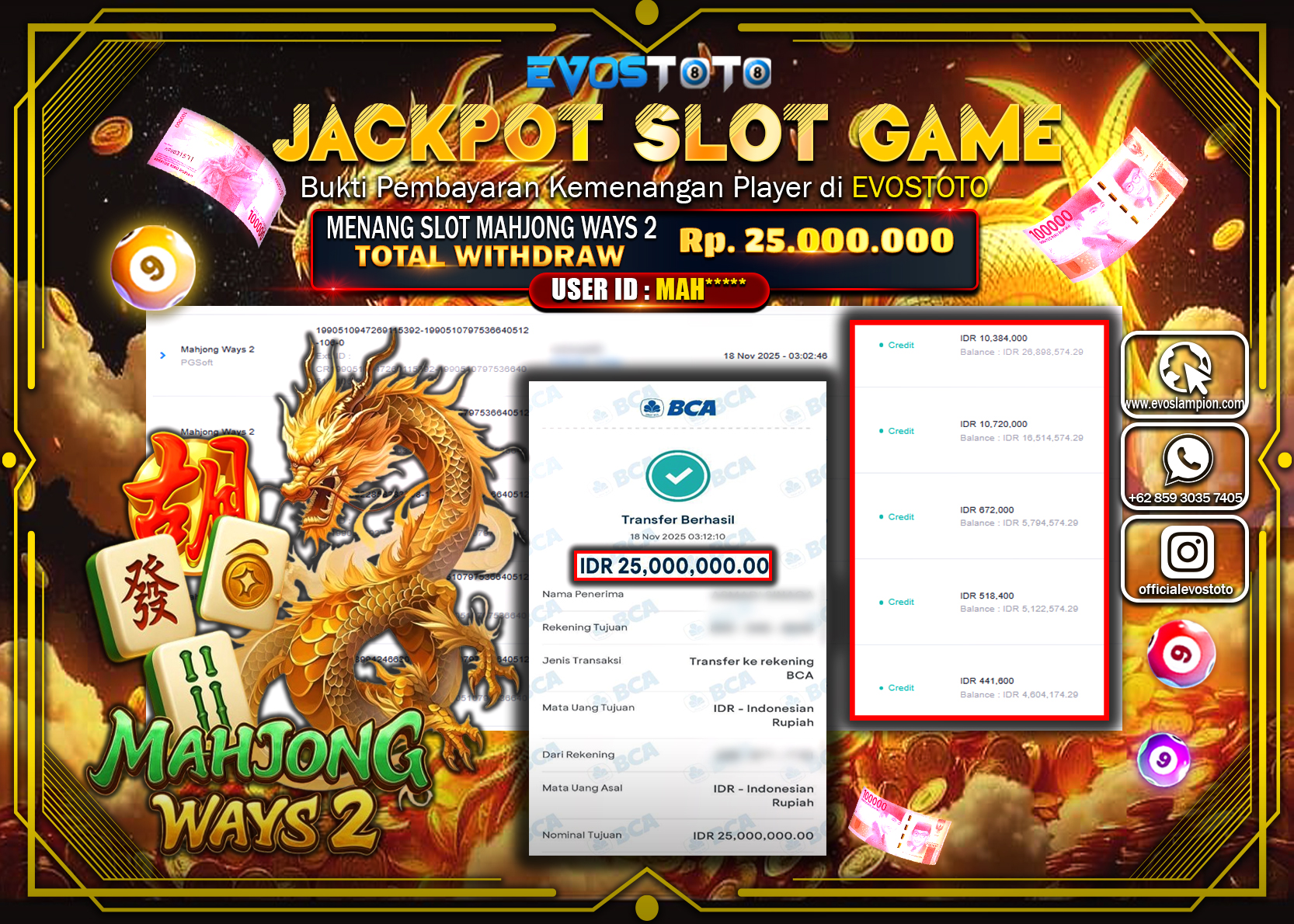 PEMBAYARAN JACKPOT SLOT MAHJONG WAYS 2 Rp25.000.000 DI BAYAR LANGSUNG !
