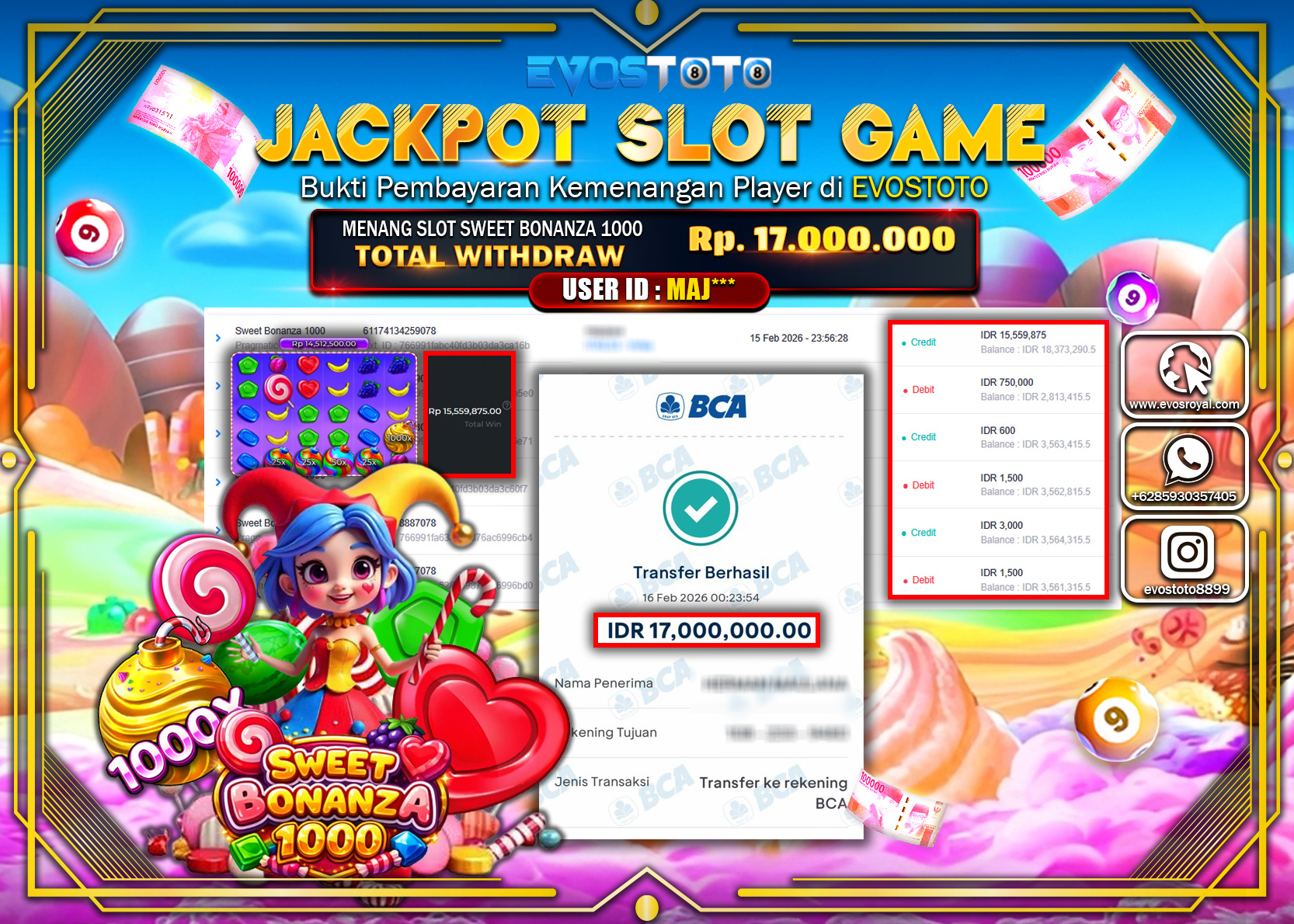 PEMBAYARAN JACKPOT SLOT SWEET BONANZA 1000 Rp.17.000.000 DI BAYAR LANGSUNG !