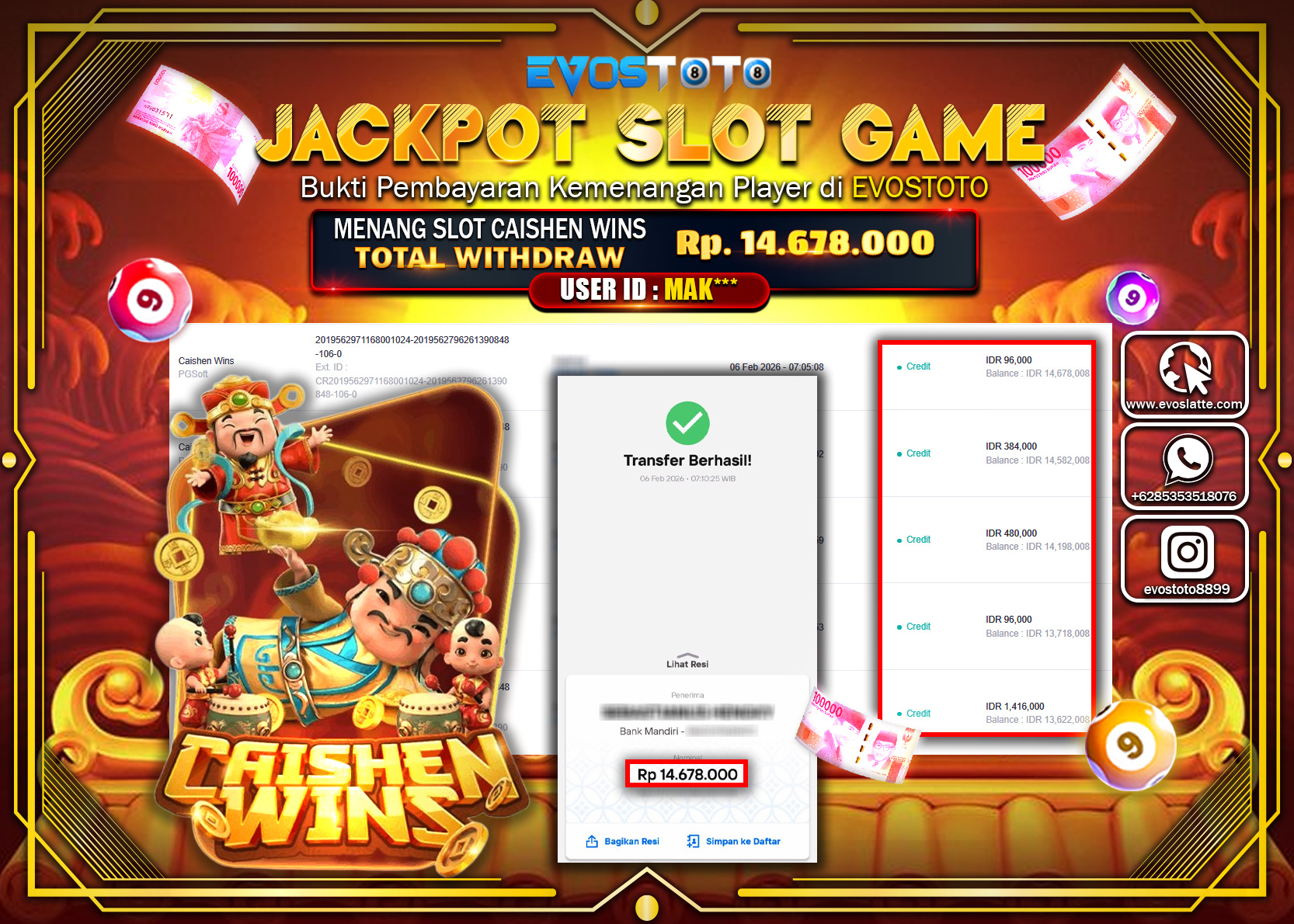 PEMBAYARAN JACKPOT SLOT CAISHEN WINS Rp.14.678.000 DI BAYAR LANGSUNG !