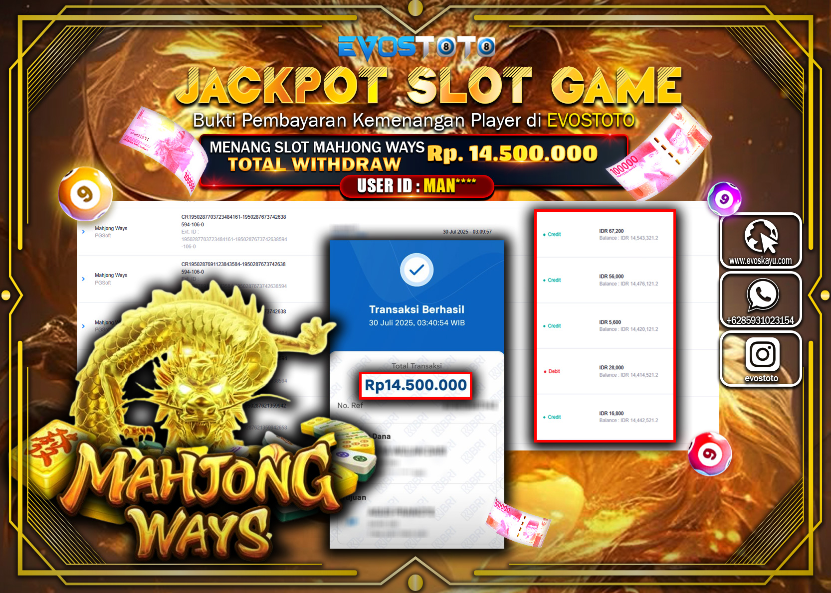 PEMBAYARAN JACKPOT SLOT MAHJONG WAYS Rp14.500.000 DI BAYAR LANGSUNG !