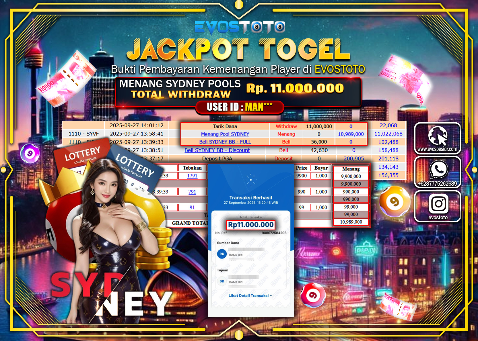 PEMBAYARAN JACKPOT TOGEL SYDNEY LOTTO  Rp11.000.000 DI BAYAR LANGSUNG !