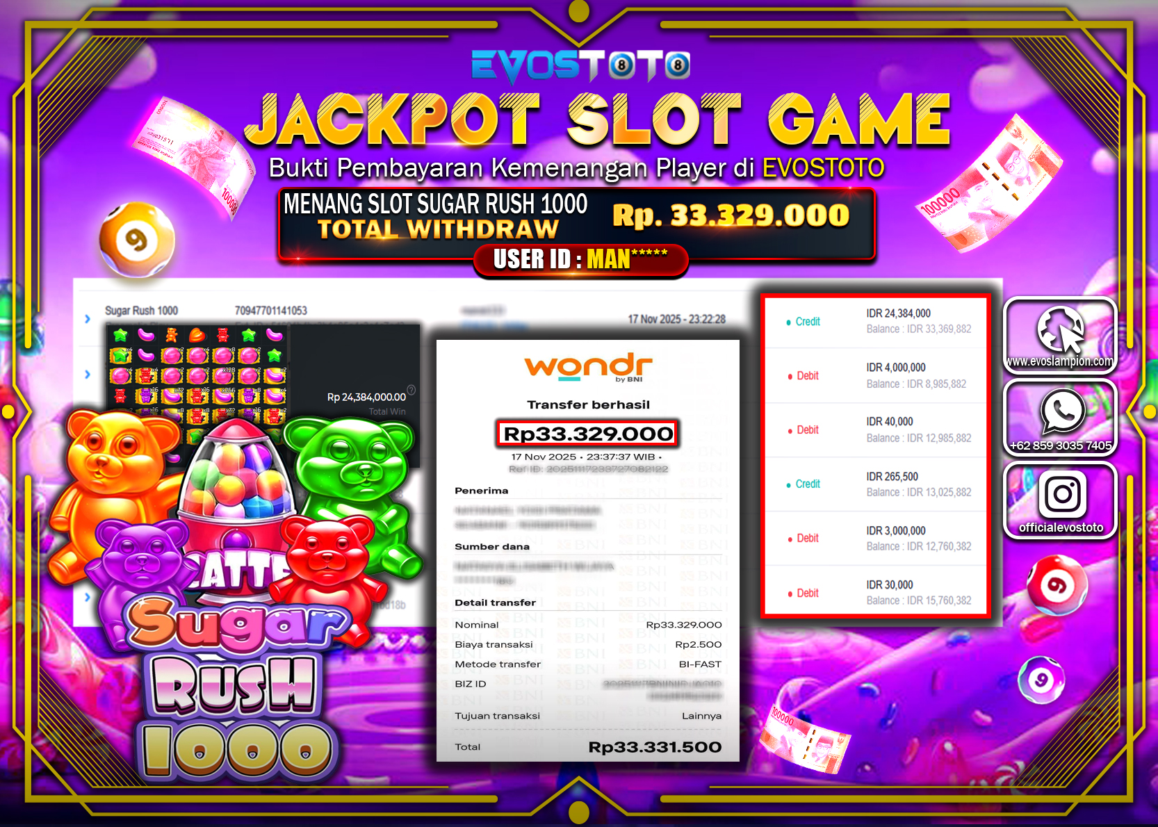 PEMBAYARAN JACKPOT SLOT SUGAR RUSH 1000 Rp33.329.000 DI BAYAR LANGSUNG !