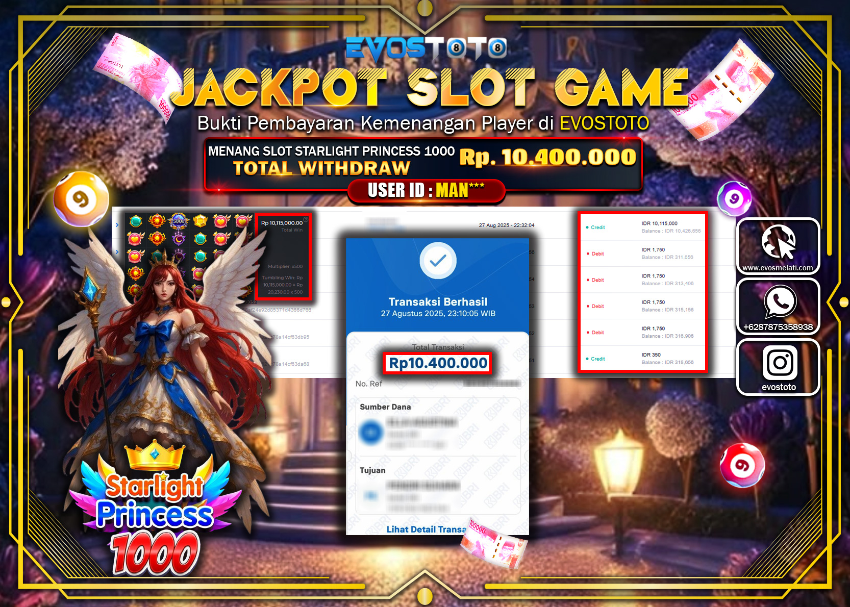 PEMBAYARAN JACKPOT SLOT STARLIGHT PRINCESS 1000 Rp10.400.000 DI BAYAR LANGSUNG !