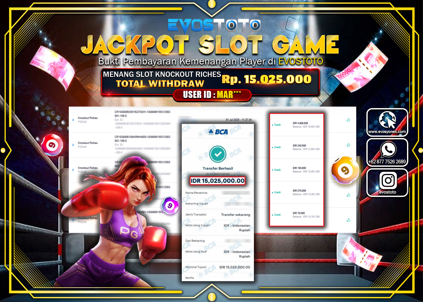 PEMBAYARAN JACKPOT SLOT KNOCKOUT RICHES RP15.025.000 DI BAYAR LANGSUNG !