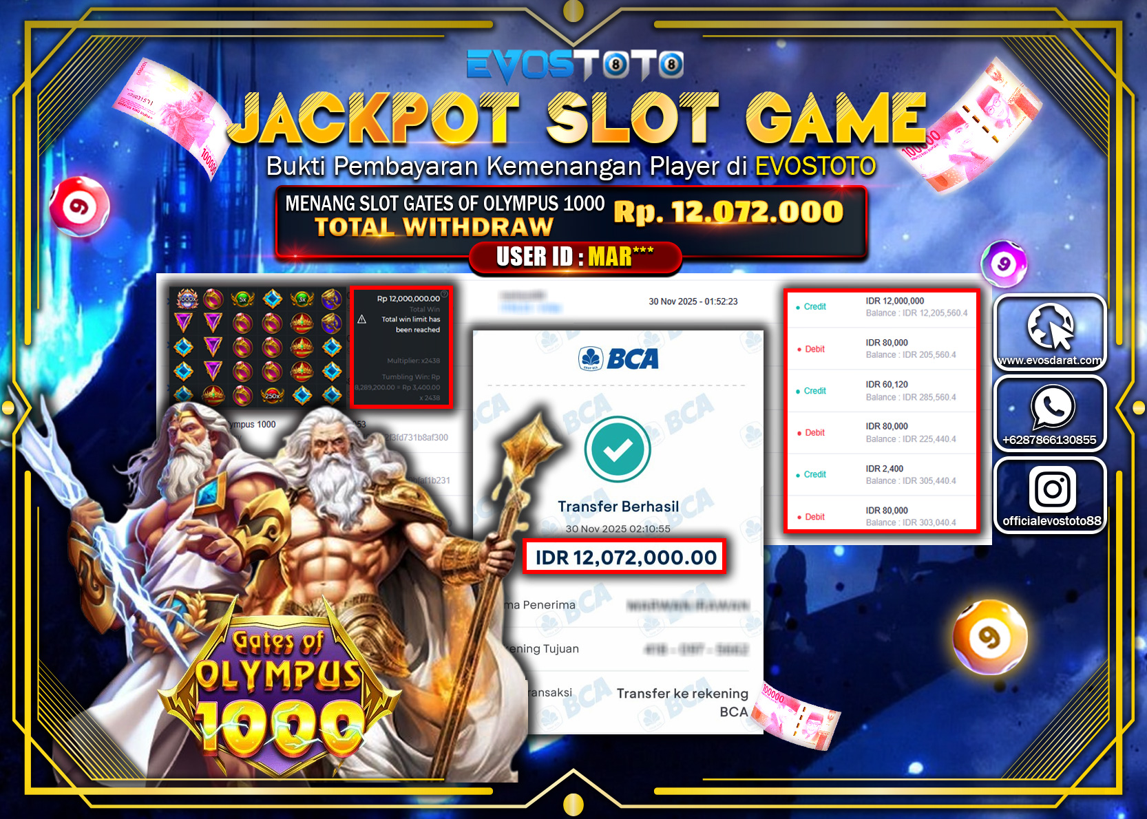 PEMBAYARAN JACKPOT SLOT GATES OF OLYMPUS 1000 Rp.12.072.000 DI BAYAR LANGSUNG !