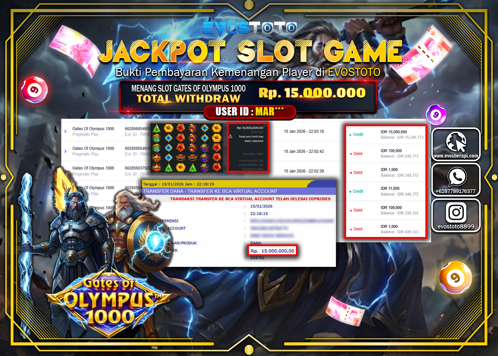 PEMBAYARAN JACKPOT SLOT GATES OF OLYMPUS 1000 Rp.15.000.000 DI BAYAR LANGSUNG !
