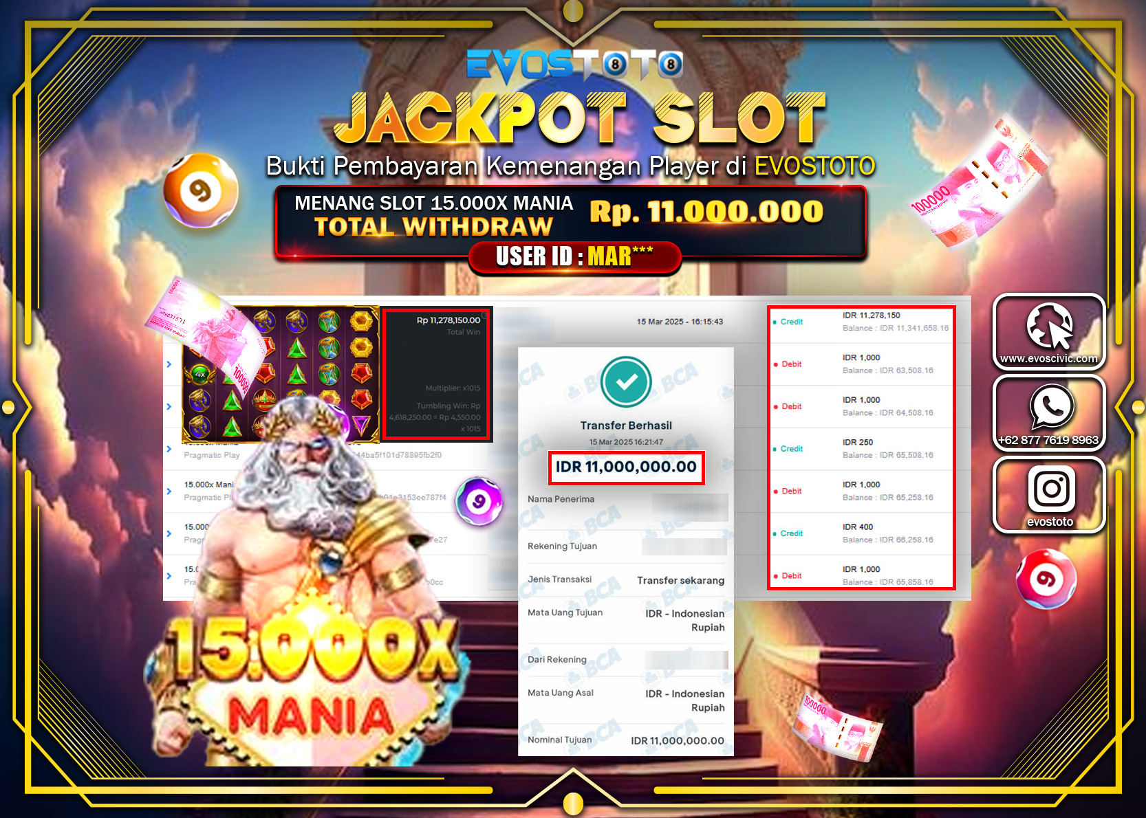 PEMBAYARAN JACKPOT SLOT 15.000X MANIA Rp.11.000.000 DI BAYAR LANGSUNG !