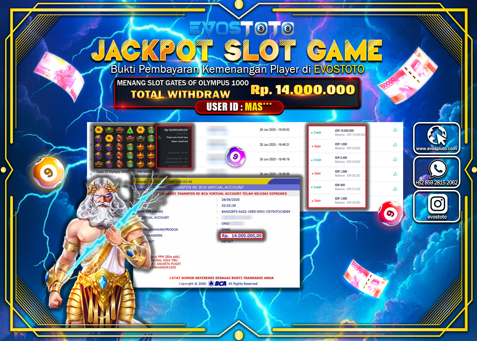 PEMBAYARAN JACKPOT SLOT GATES OF OLYMPUS 1000 RP14.000.000 DI BAYAR LANGSUNG !