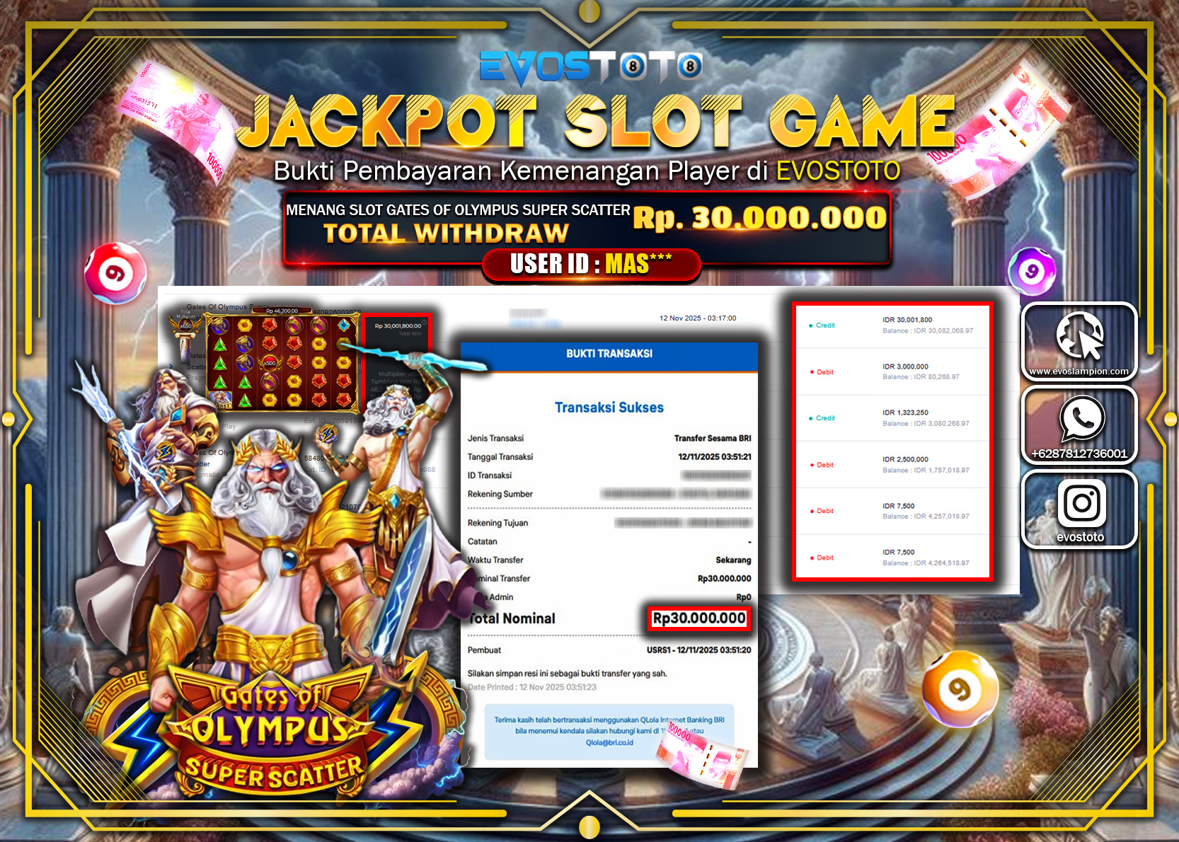 PEMBAYARAN JACKPOT SLOT GATES OF OLYMPUS SUPER SCATTER Rp30.000.000 DI BAYAR LANGSUNG !