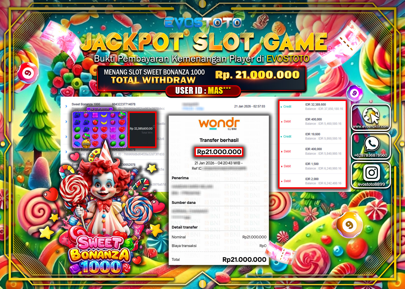 PEMBAYARAN JACKPOT SLOT SWEET BONANZA 1000 Rp.21.000.000 DI BAYAR LANGSUNG !