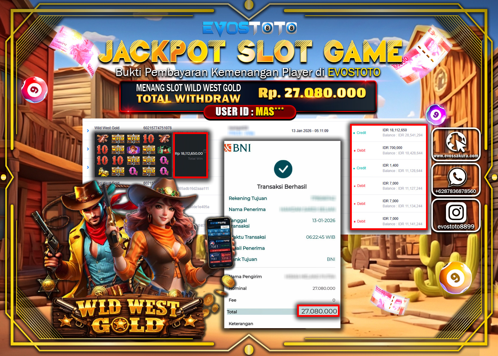 PEMBAYARAN JACKPOT SLOT WILD WEST GOLD Rp.27.080.000 DI BAYAR LANGSUNG !