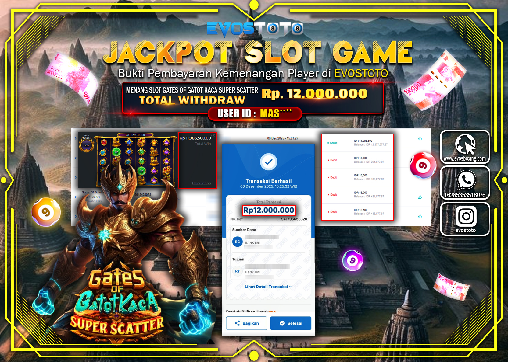 PEMBAYARAN JACKPOT SLOT GATES OF GATOT KACA SUPER SCATTER Rp.12.000.000 DI BAYAR LANGSUNG !