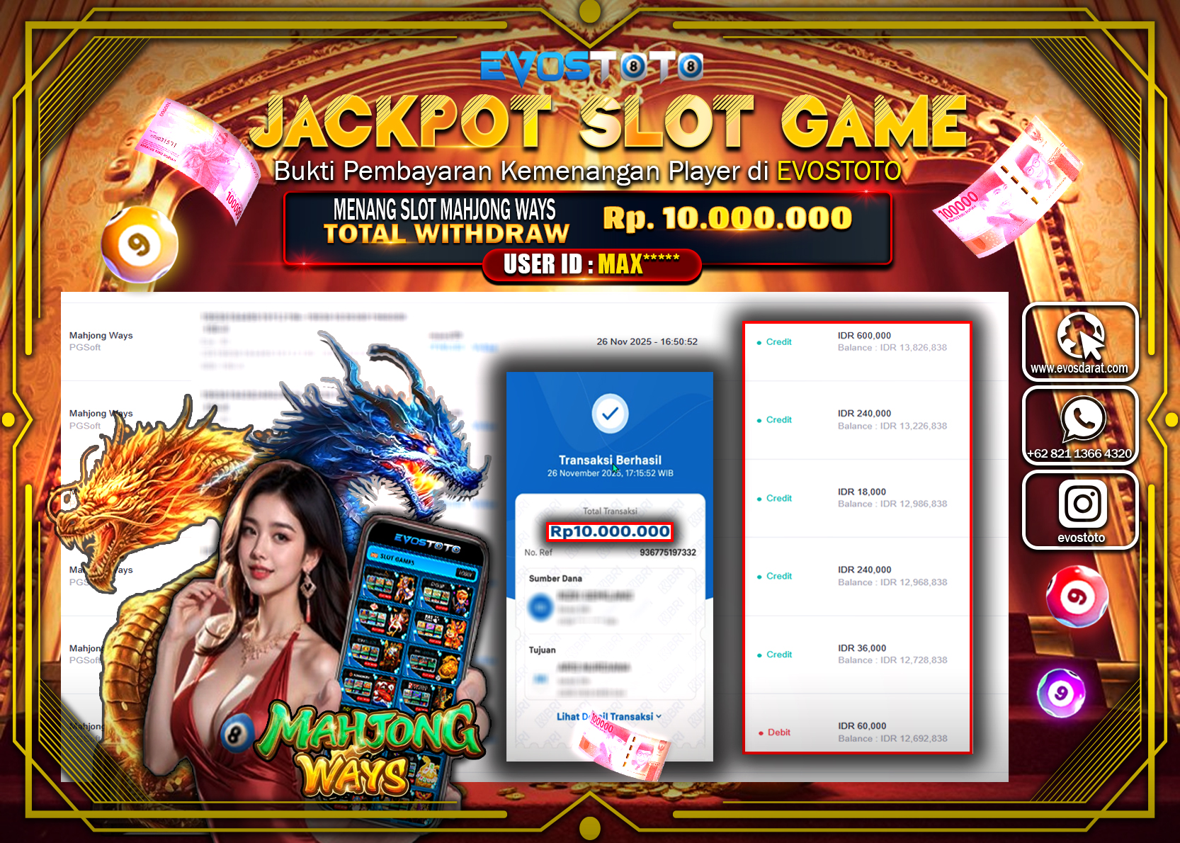 PEMBAYARAN JACKPOT SLOT MAHJONG WAYS Rp.10.000.000 DI BAYAR LANGSUNG !