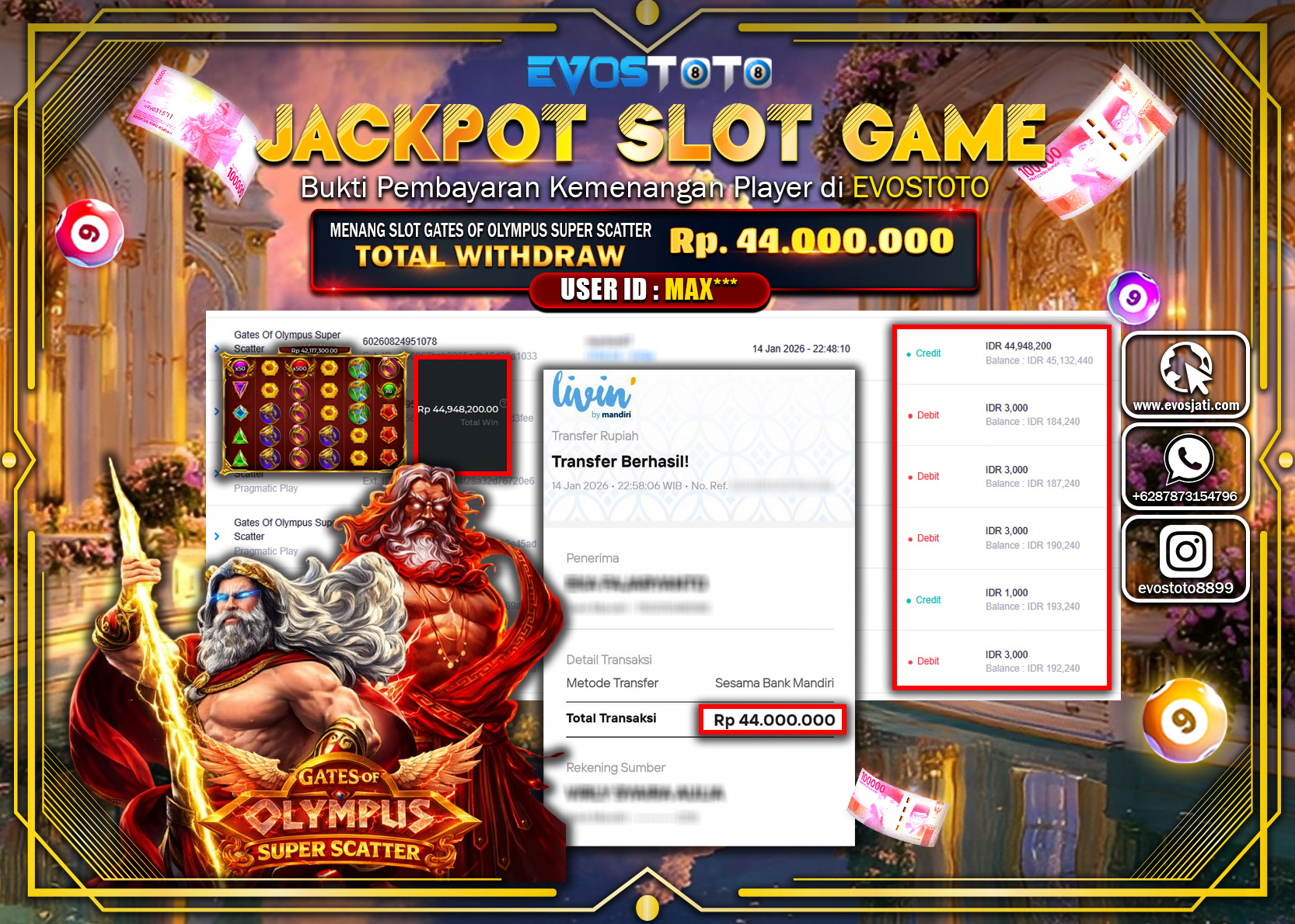 PEMBAYARAN JACKPOT SLOT GATES OF OLYMPUS SUPER SCATTER Rp.44.000.000 DI BAYAR LANGSUNG !