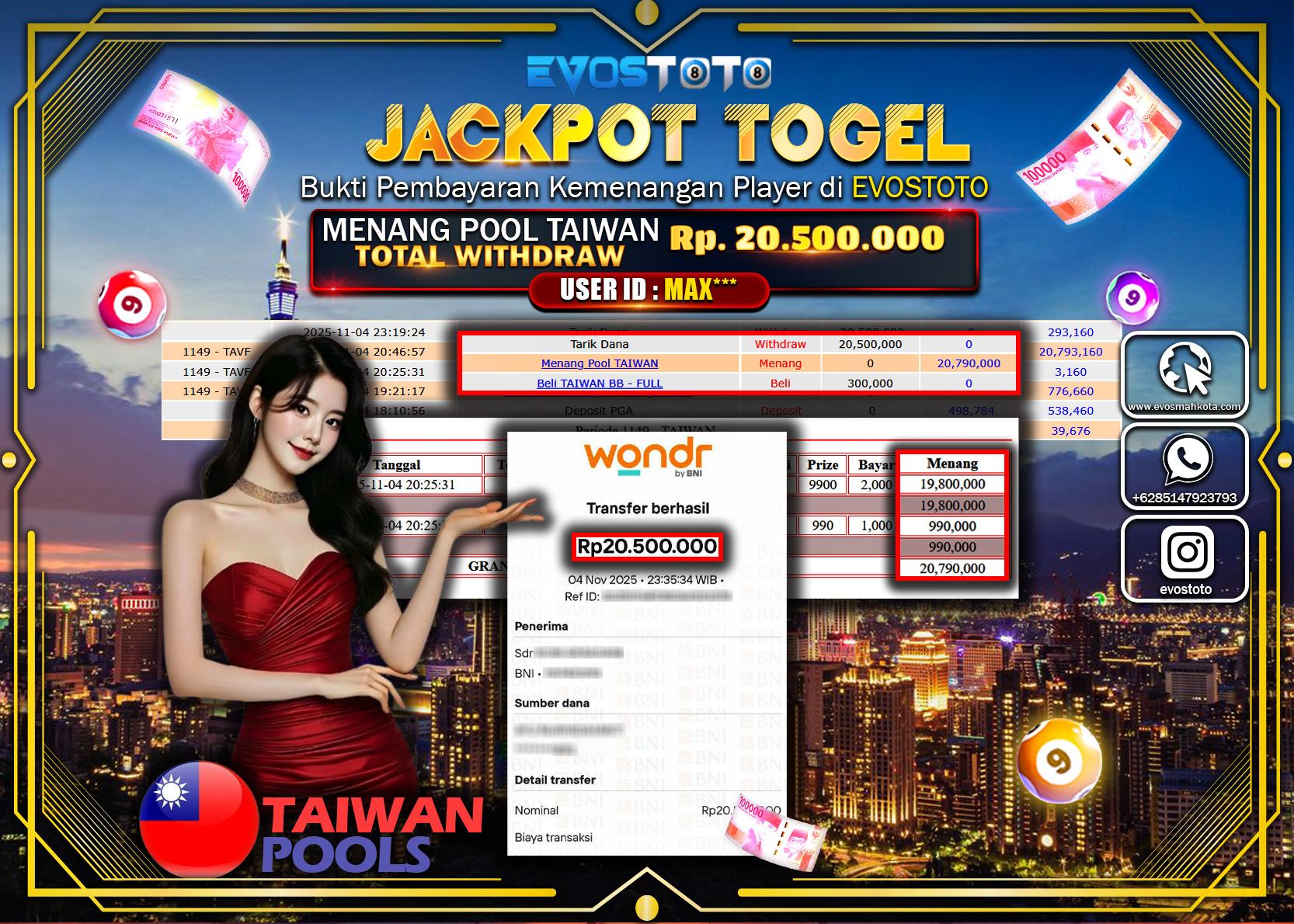 PEMBAYARAN JACKPOT TOGEL TAIWAN POOLS Rp20.500.000 DI BAYAR LANGSUNG !