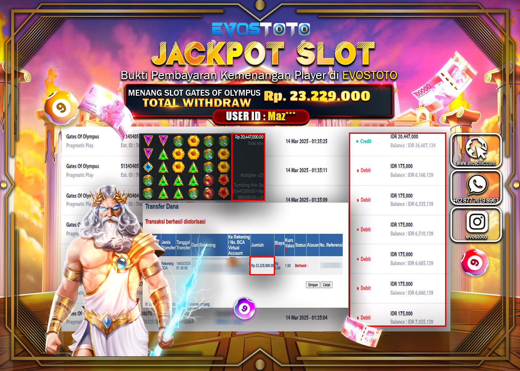 PEMBAYARAN JACKPOT SLOT GATES OF OLYMPUS Rp.23.229.000 DI BAYAR LANGSUNG !