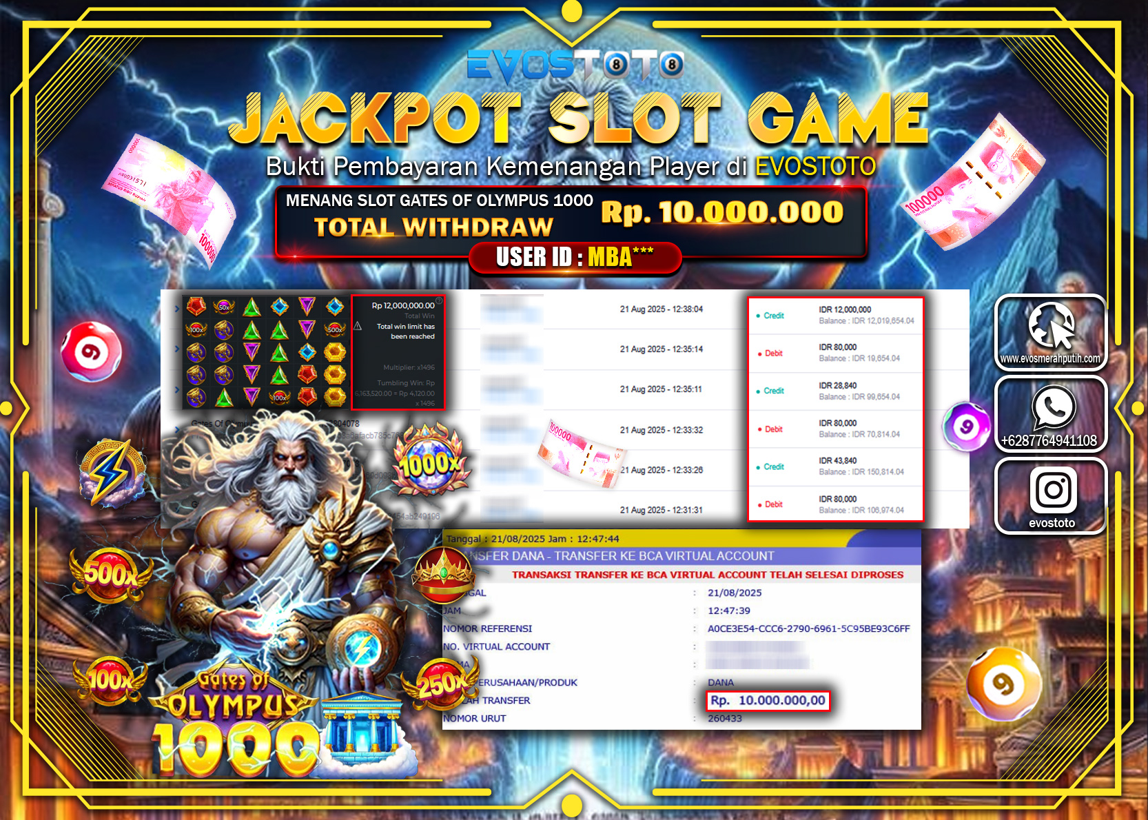 PEMBAYARAN JACKPOT SLOT GATES OF OLYMPUS 1000 Rp10.000.000 DI BAYAR LANGSUNG !