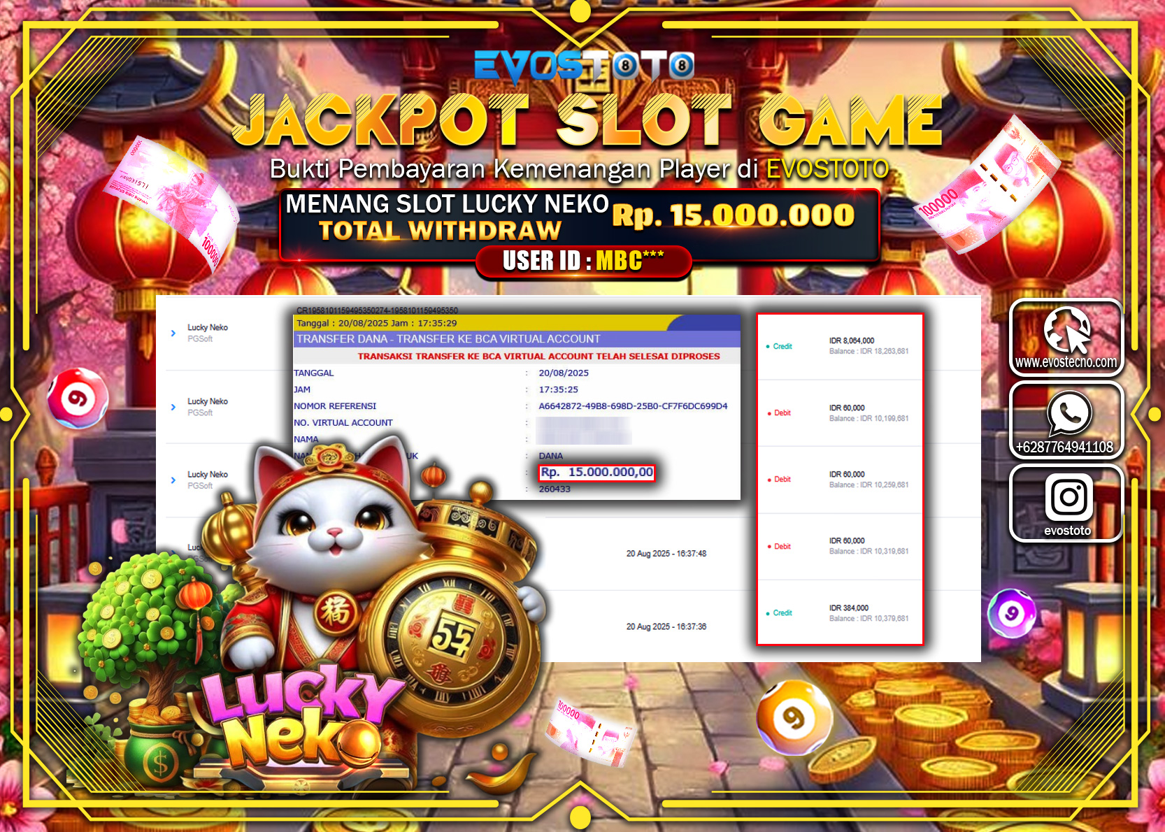 PEMBAYARAN JACKPOT SLOT LUCKY NEKO Rp15.000.000 DI BAYAR LANGSUNG !