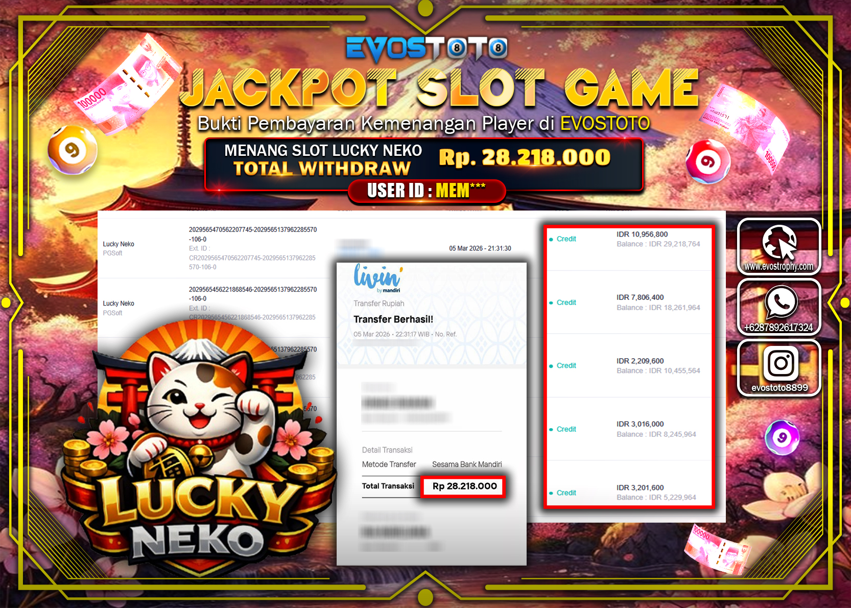 PEMBAYARAN JACKPOT SLOT LUCKY NEKO Rp. 28.218.000 DI BAYAR LANGSUNG !