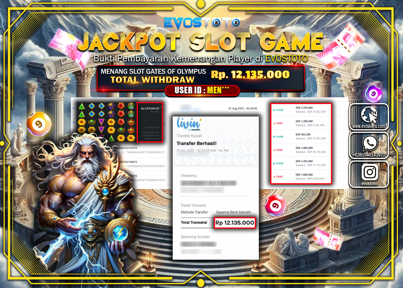 PEMBAYARAN JACKPOT SLOT GATES OF OLYMPUS Rp12.135.000 DI BAYAR LANGSUNG !