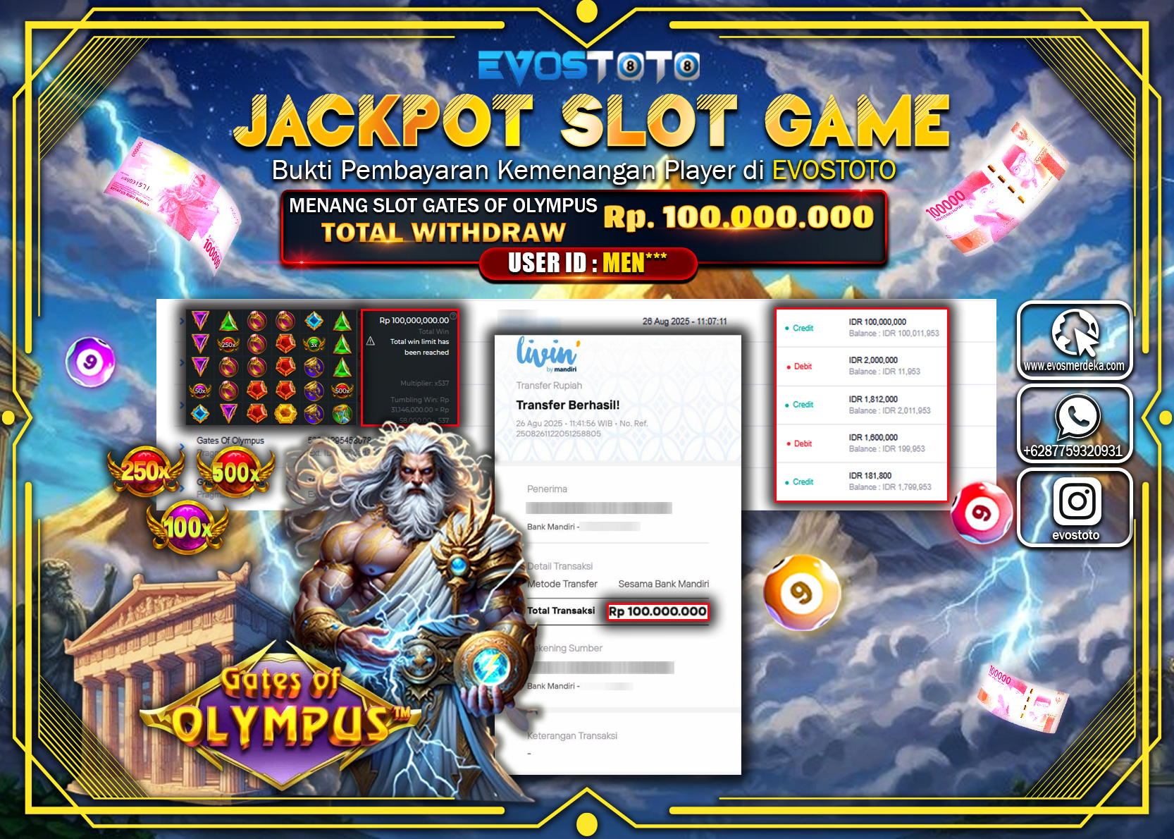 PEMBAYARAN JACKPOT SLOT GATES OF OLYMPUS  Rp100.000.000 DI BAYAR LANGSUNG !