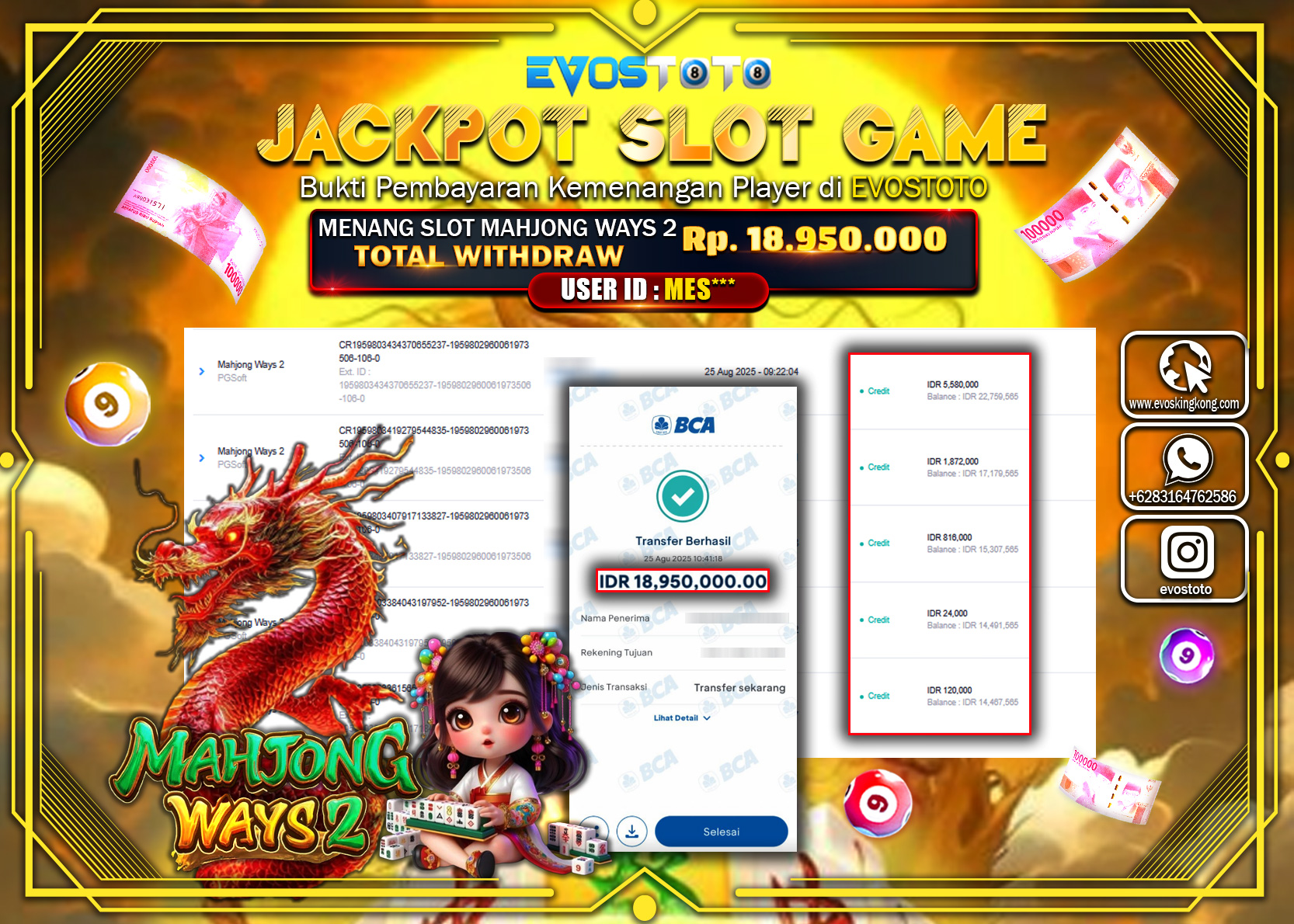 PEMBAYARAN JACKPOT SLOT MAHJONG WAYS 2 Rp18.950.000 DI BAYAR LANGSUNG !