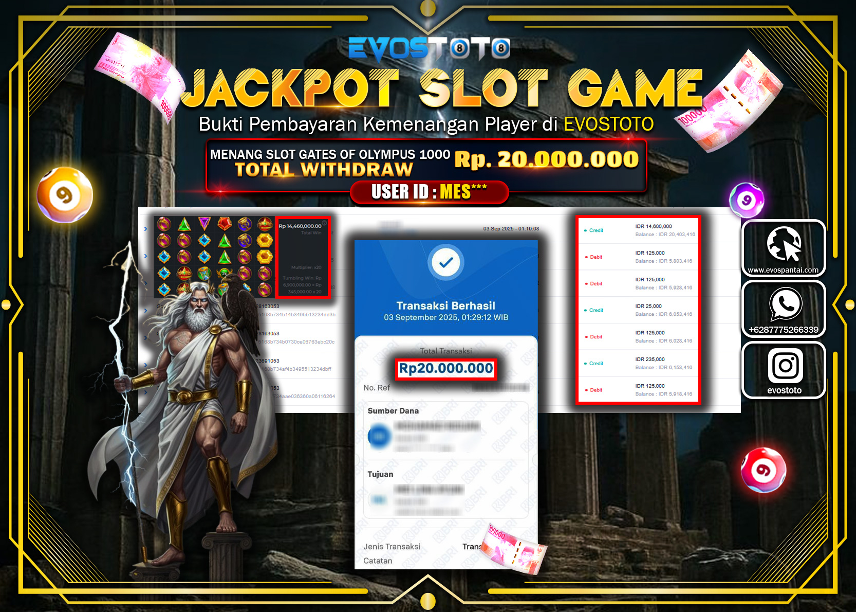 PEMBAYARAN JACKPOT SLOT GATES OF OLYMPUS 1000 Rp20.000.000 DI BAYAR LANGSUNG !