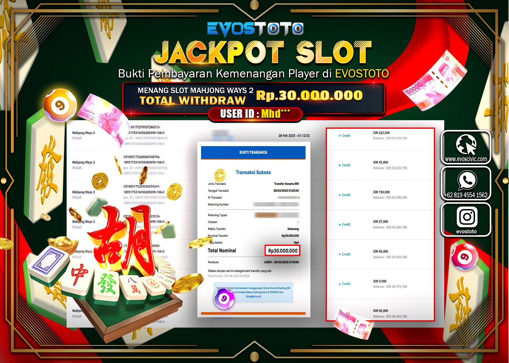 PEMBAYARAN JACKPOT SLOT MAHJJONG WAYS 2 Rp.30.000.000 DI BAYAR LANGSUNG !