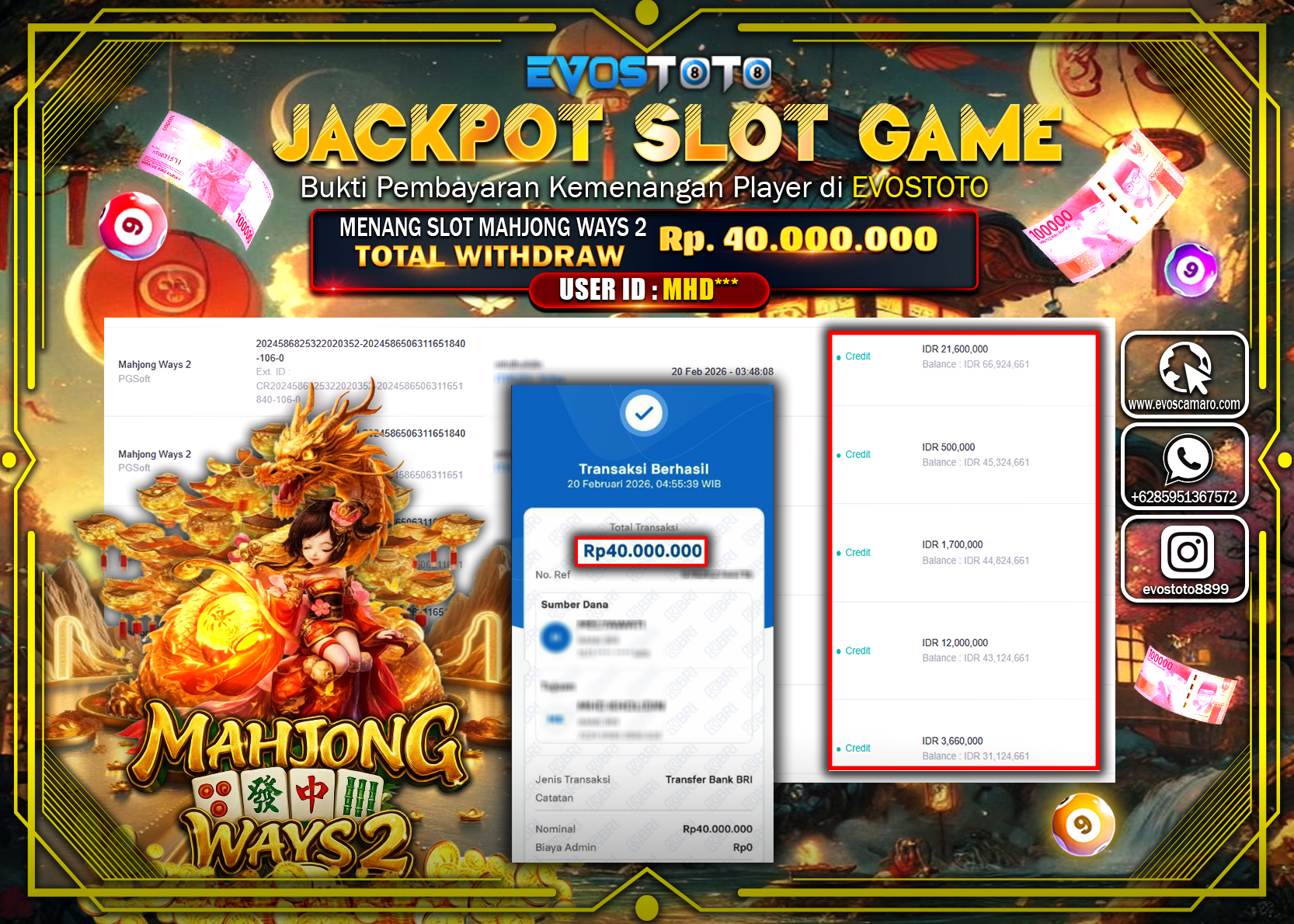 PEMBAYARAN JACKPOT SLOT MAHJONG WAYS 2 Rp.40.000.000 DI BAYAR LANGSUNG !