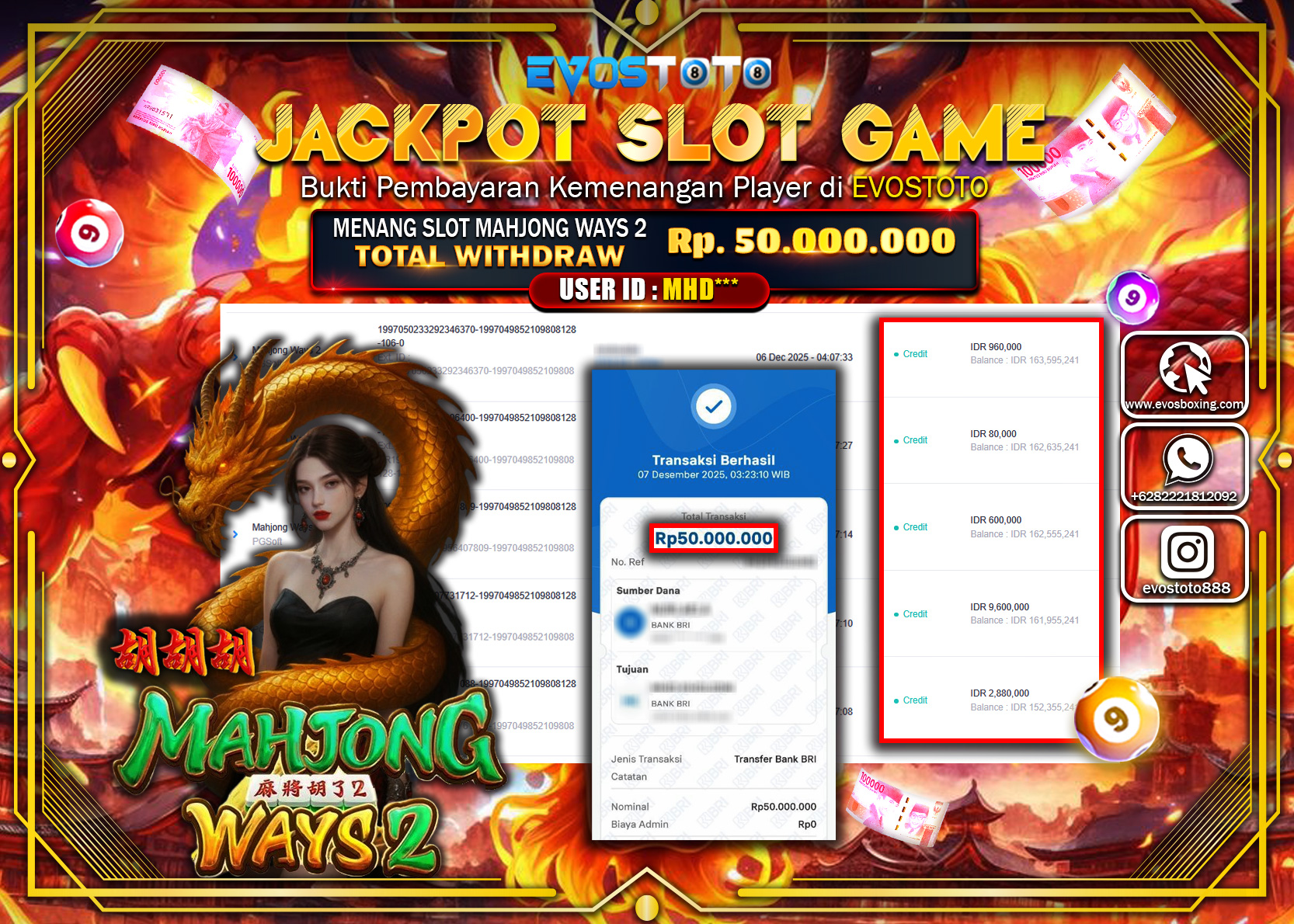 PEMBAYARAN JACKPOT SLOT MAHJONG WAYS 2 Rp.50.000.000 DI BAYAR LANGSUNG !