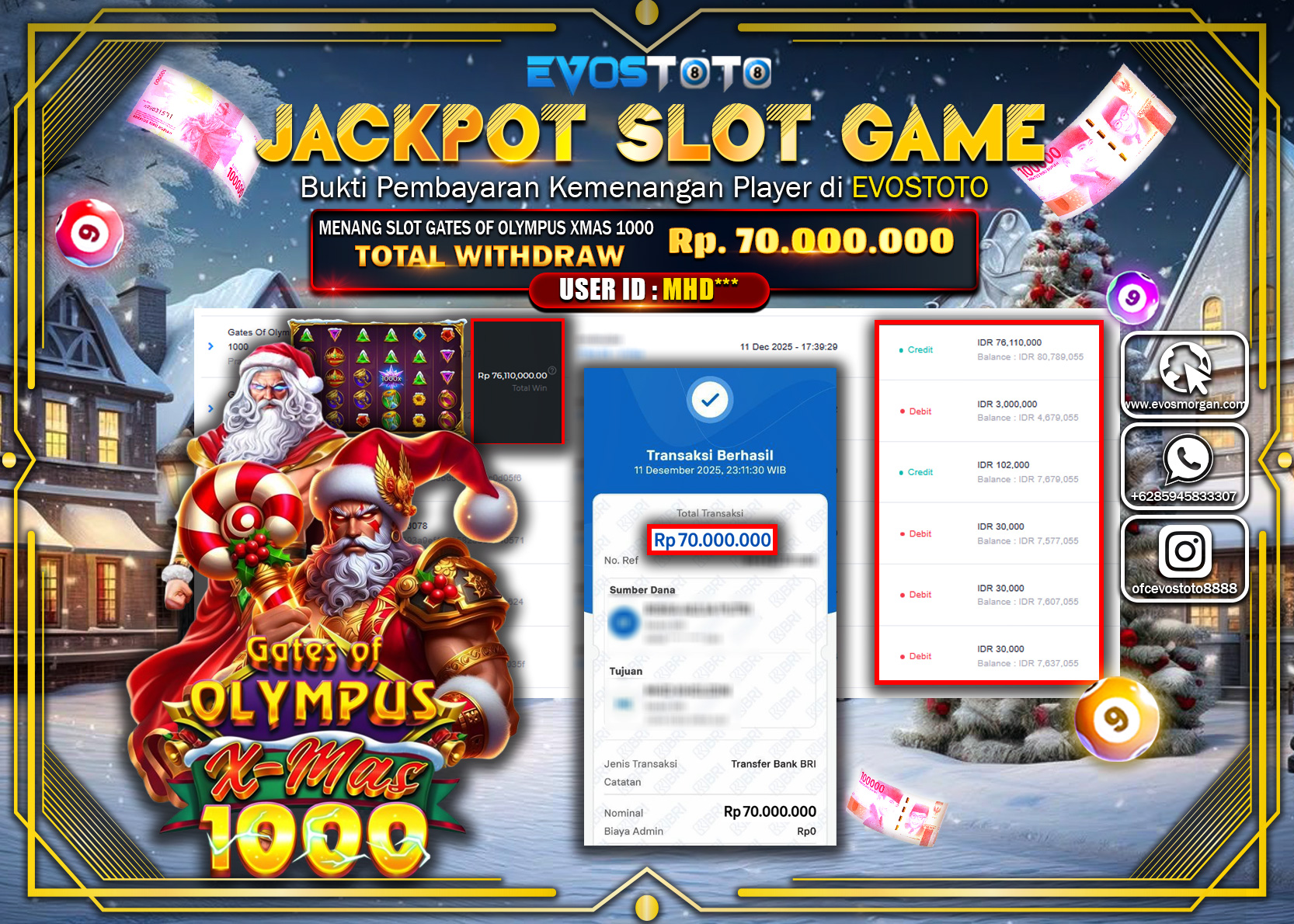 PEMBAYARAN JACKPOT SLOT GATES OF OLYMPUS XMAS 1000 Rp.70.000.000 DI BAYAR LANGSUNG !