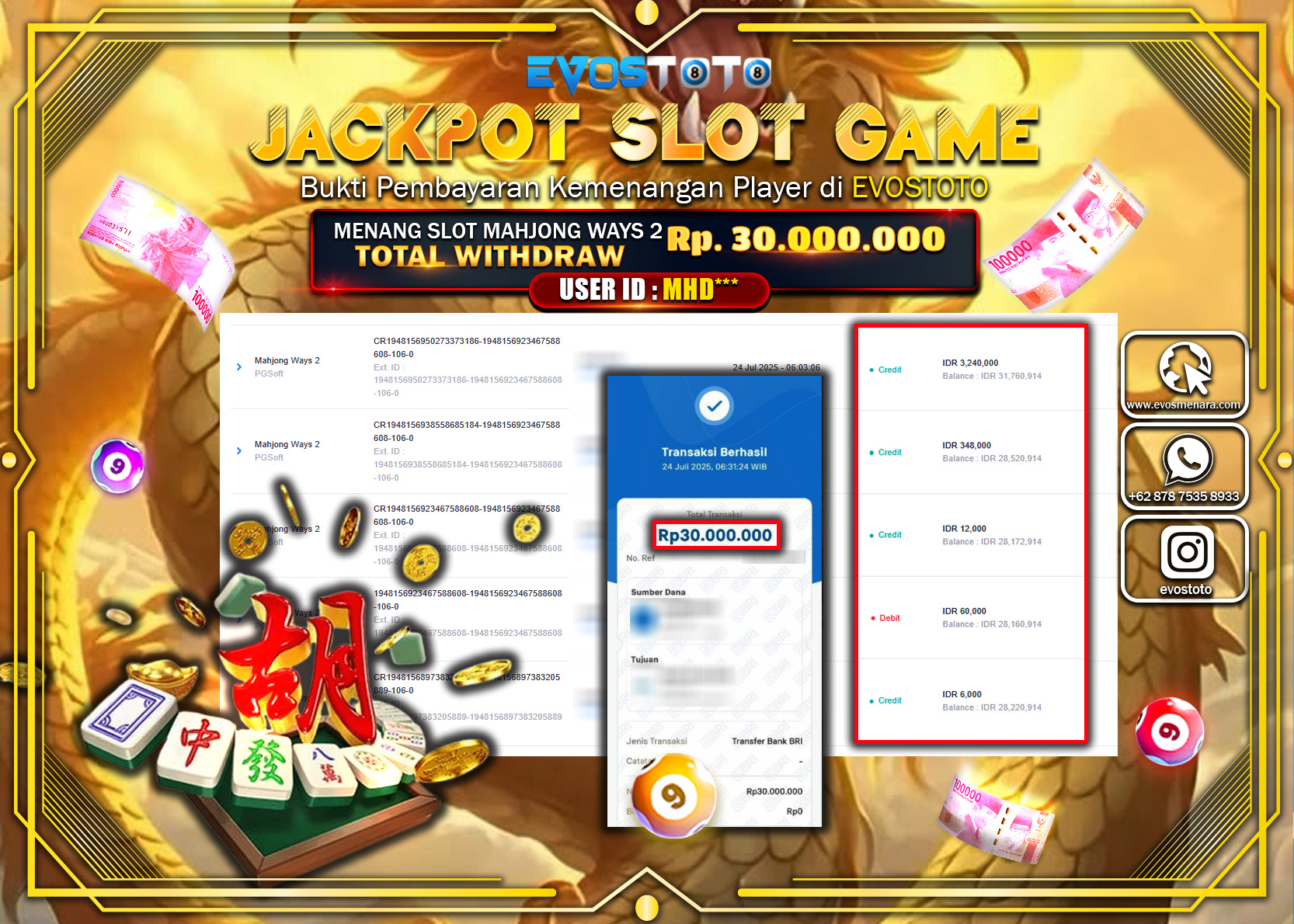PEMBAYARAN JACKPOT SLOT MAHJONG WAYS 2 Rp30.000.000 DI BAYAR LANGSUNG !