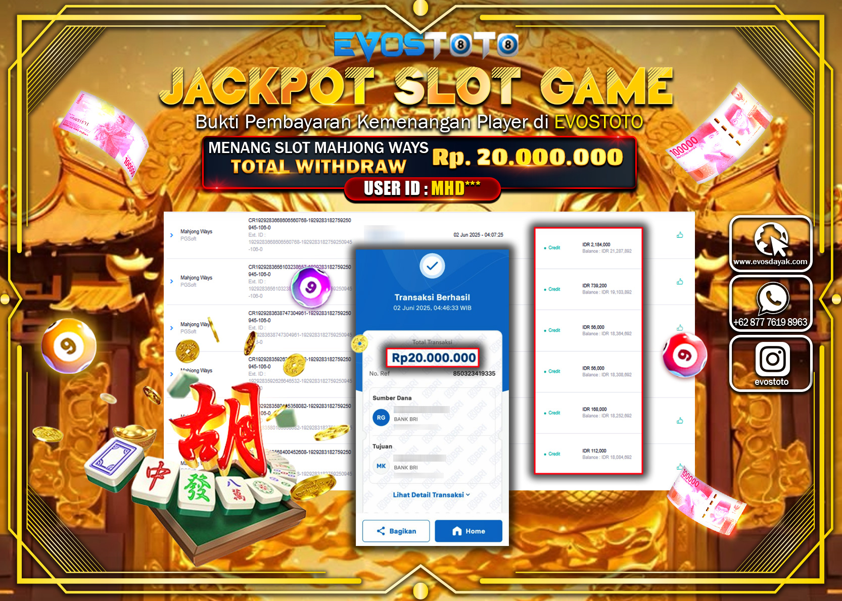 PEMBAYARAN JACKPOT SLOT MAHJONG WAYS Rp20.000.000 DI BAYAR LANGSUNG !