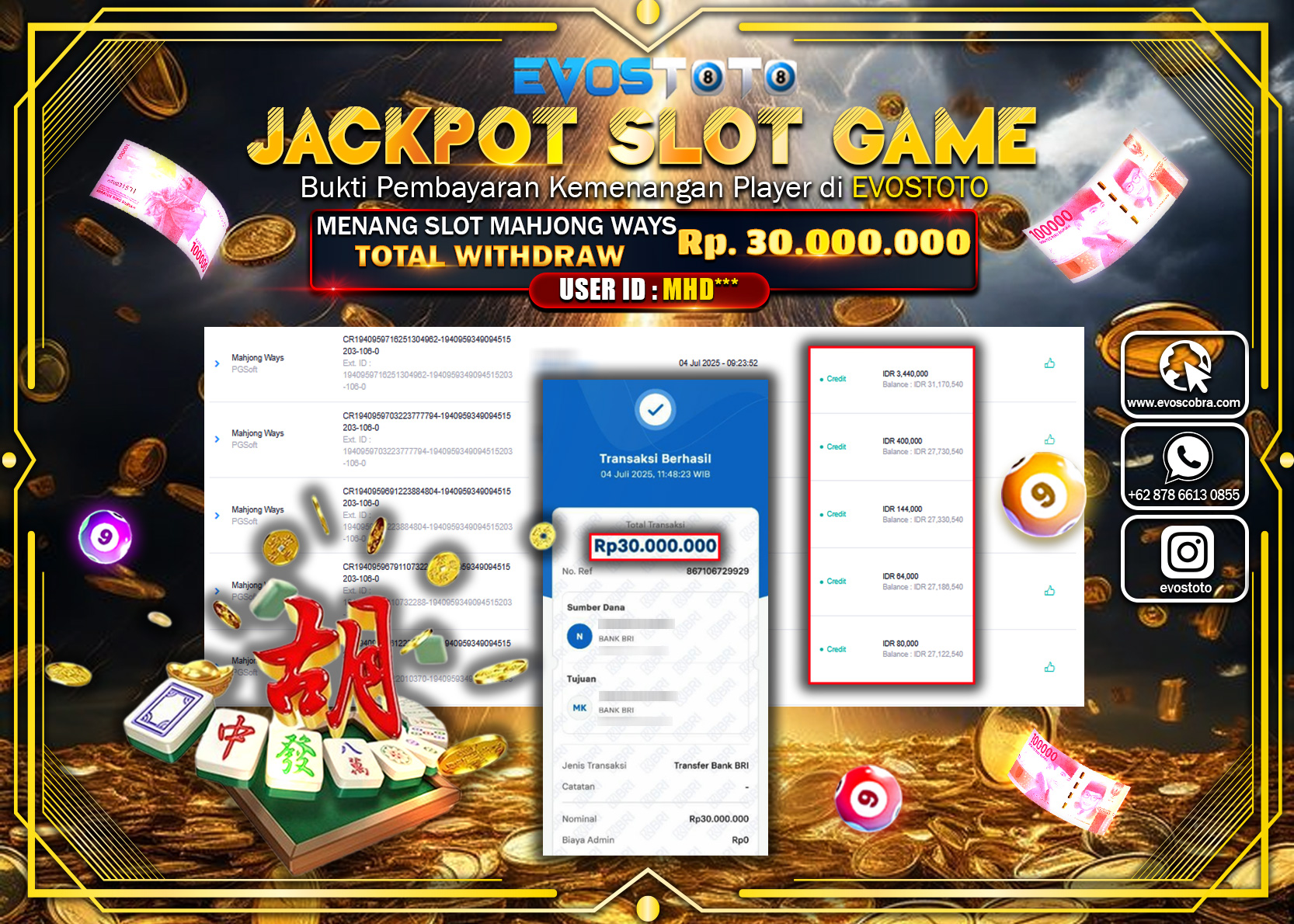 PEMBAYARAN JACKPOT SLOT MAHJONG WAYS RP30.000.000 DI BAYAR LANGSUNG !