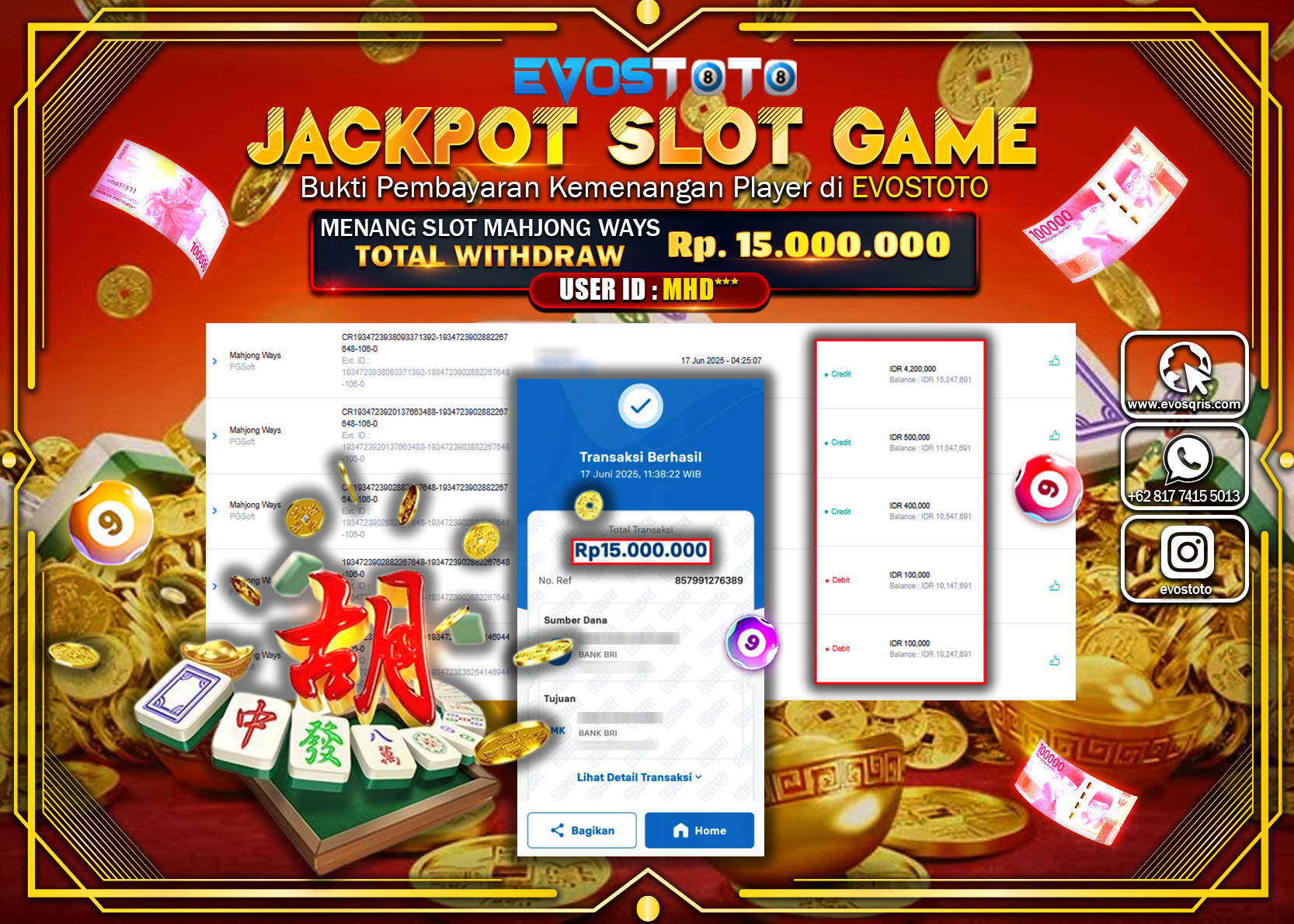 PEMBAYARAN JACKPOT SLOT MAHJONG WAYS RP15.000.000 DI BAYAR LANGSUNG !