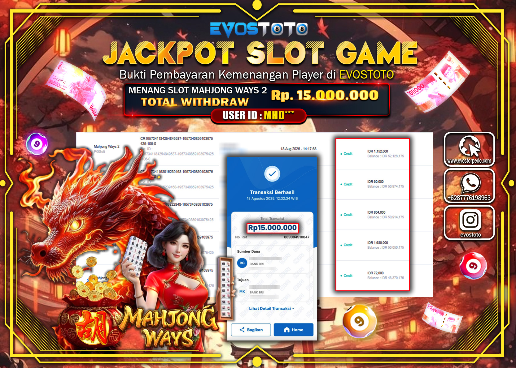 PEMBAYARAN JACKPOT SLOT MAHJONG WAYS 2  Rp15.000.000 DI BAYAR LANGSUNG !