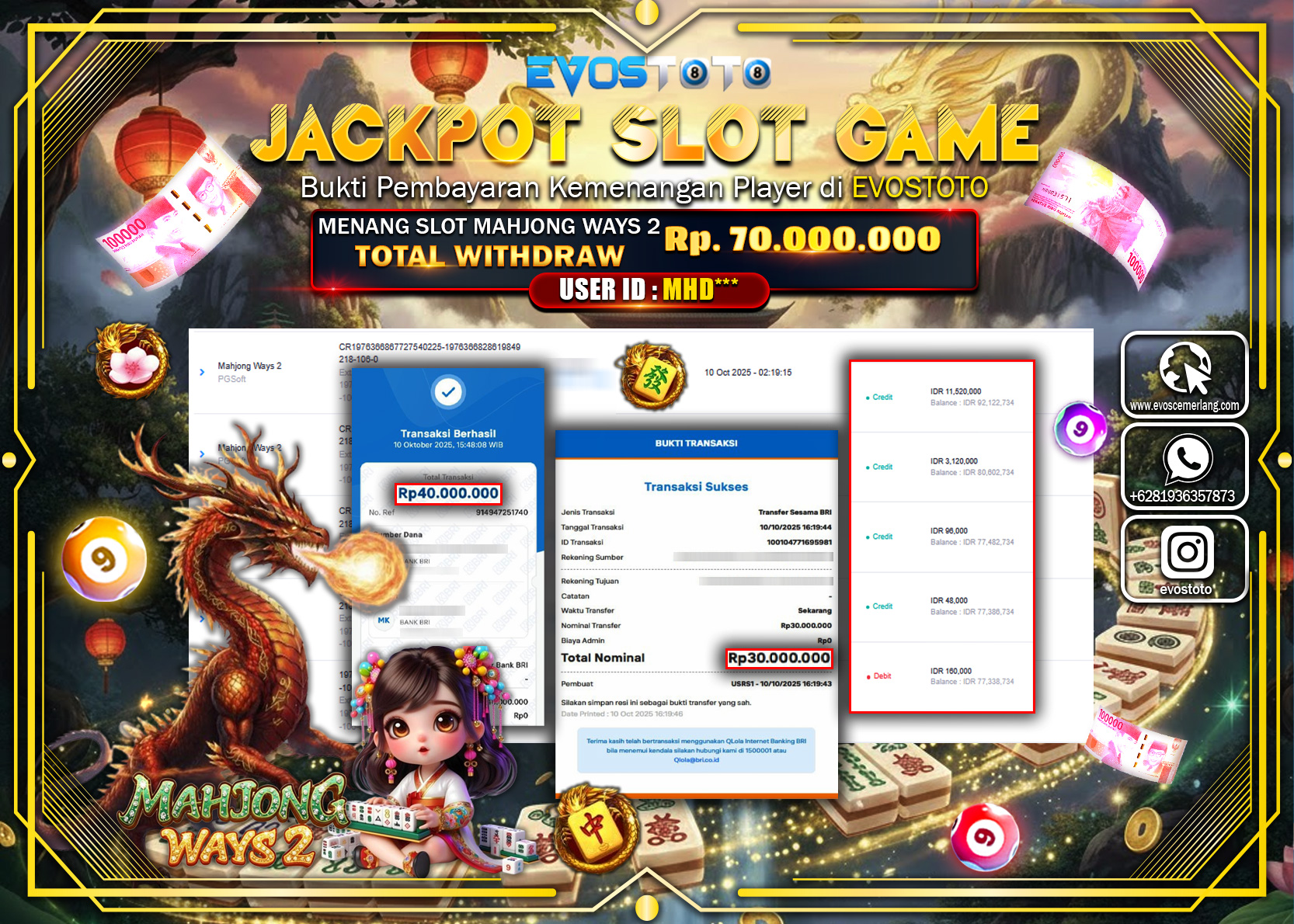 PEMBAYARAN JACKPOT SLOT MAHJONG WAYS 2  Rp70.000.000 DI BAYAR LANGSUNG !