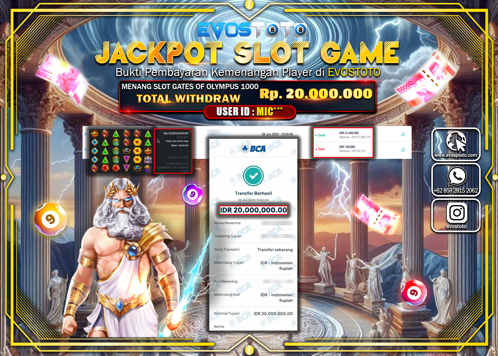 PEMBAYARAN JACKPOT SLOT GATES OF OLYMPUS 1000 RP20.000.000 DI BAYAR LANGSUNG !