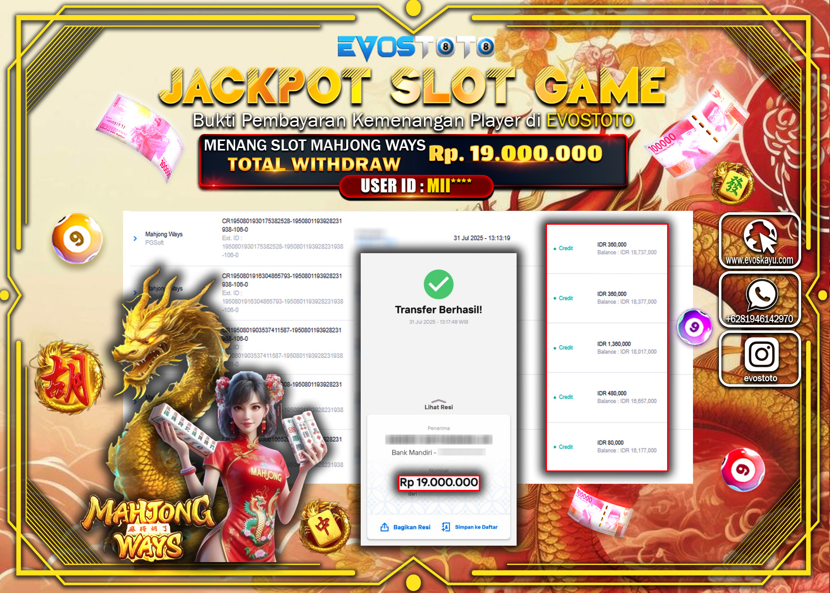 PEMBAYARAN JACKPOT SLOT MAHJONG WAYS Rp19.000.000 DI BAYAR LANGSUNG !