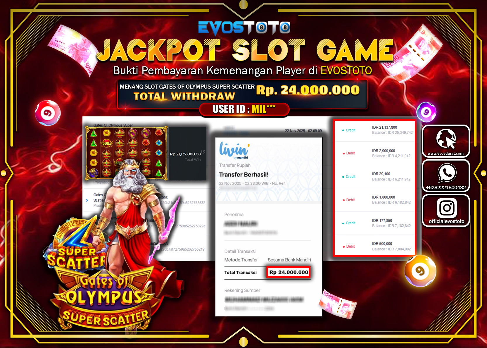 PEMBAYARAN JACKPOT SLOT GATES OF OLYMPUS SUPER SCATTER Rp.24.000.000 DI BAYAR LANGSUNG !